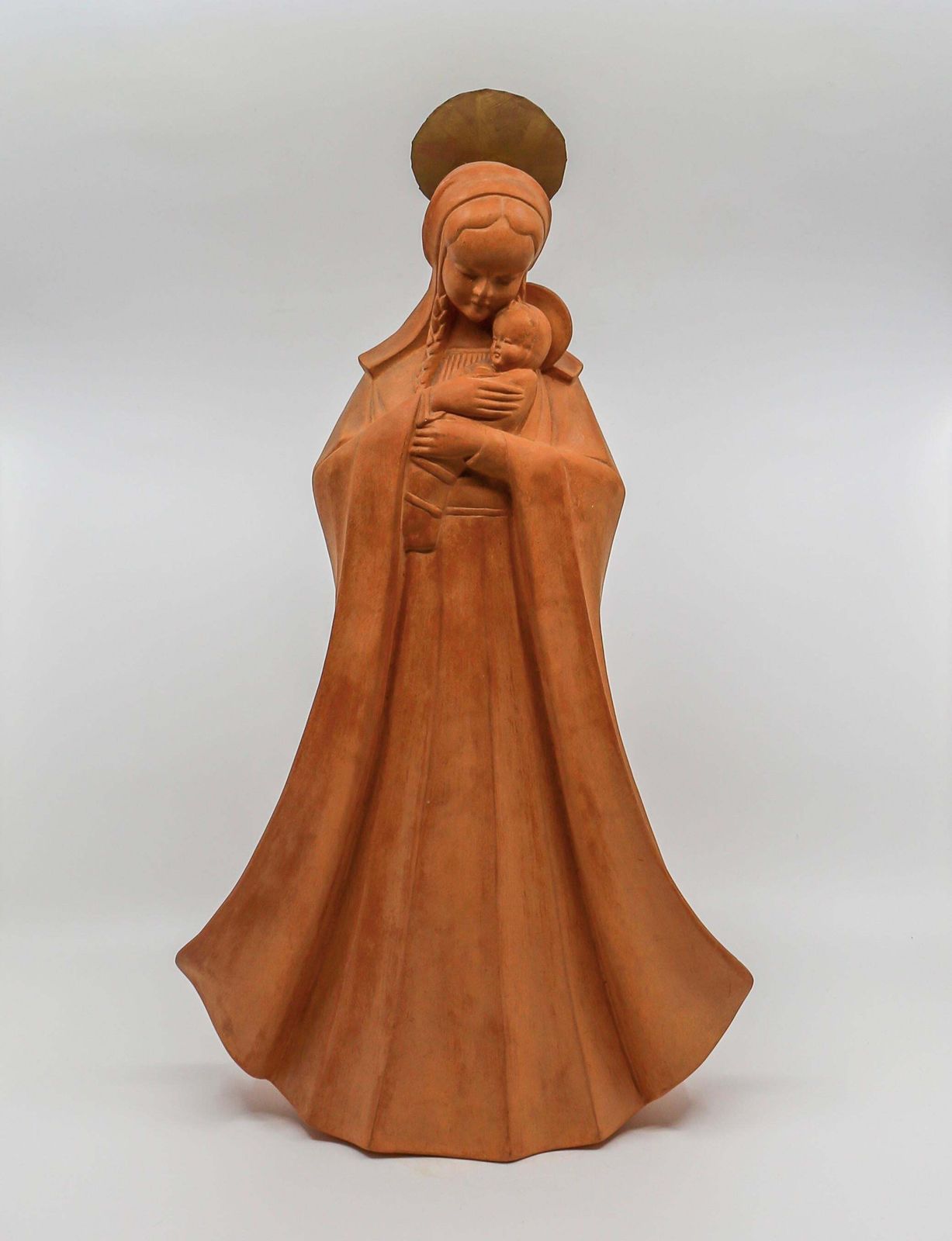 Madonna With Child Terracotta Sculpture photo vintage