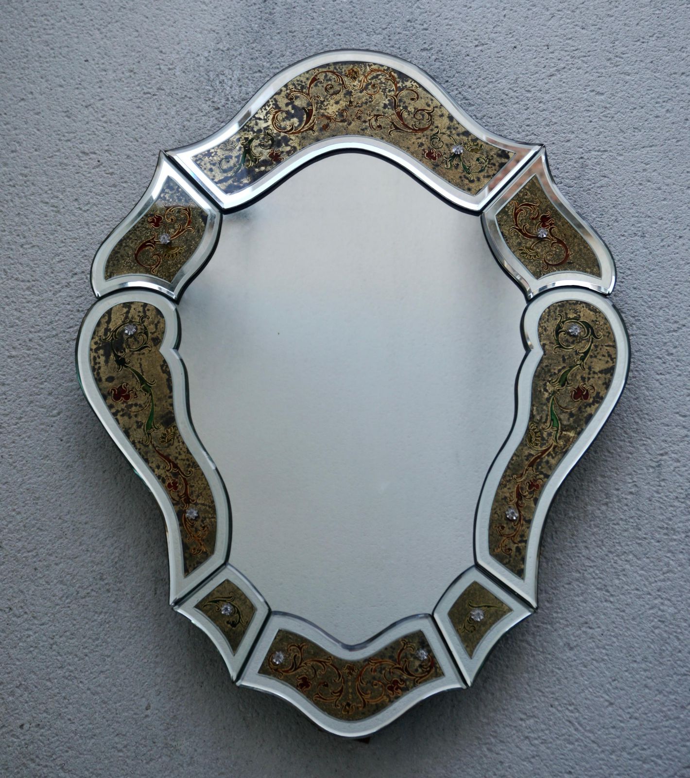 Eglomisé Venetian Mirror With Floral Details, Italy, 20th Century photo for sale