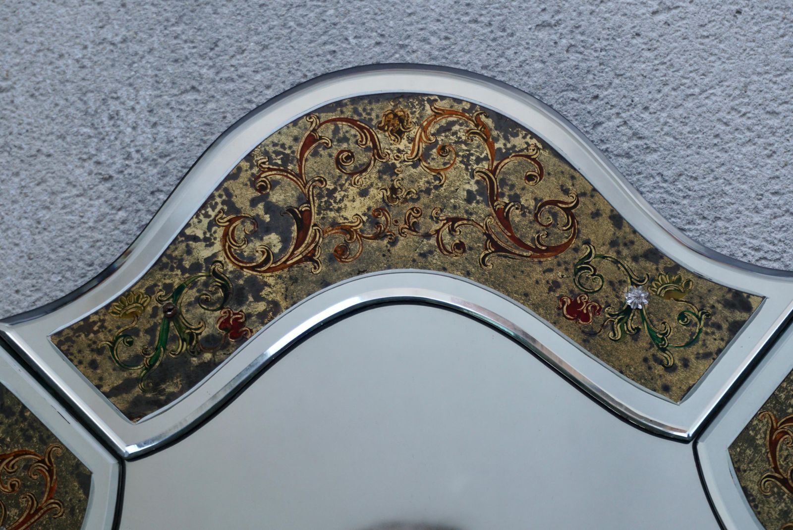 Eglomisé Venetian Mirror With Floral Details, Italy, 20th Century photo Home Decor