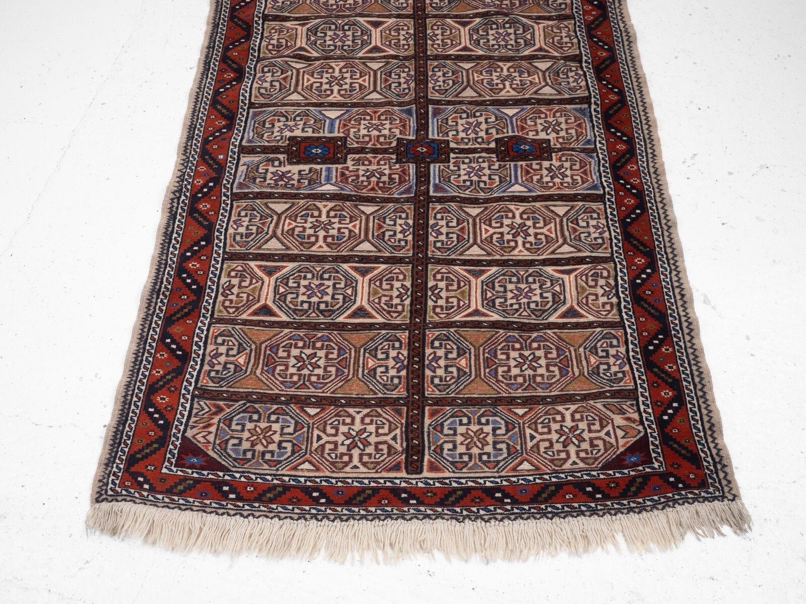 Vintage Afghan Tribal Part Kilim Handwoven Wool Rug 218 × 129 Cm ( 7'2" × 4'3" Handmade Flat Weave Wool Carpet) photo for sale