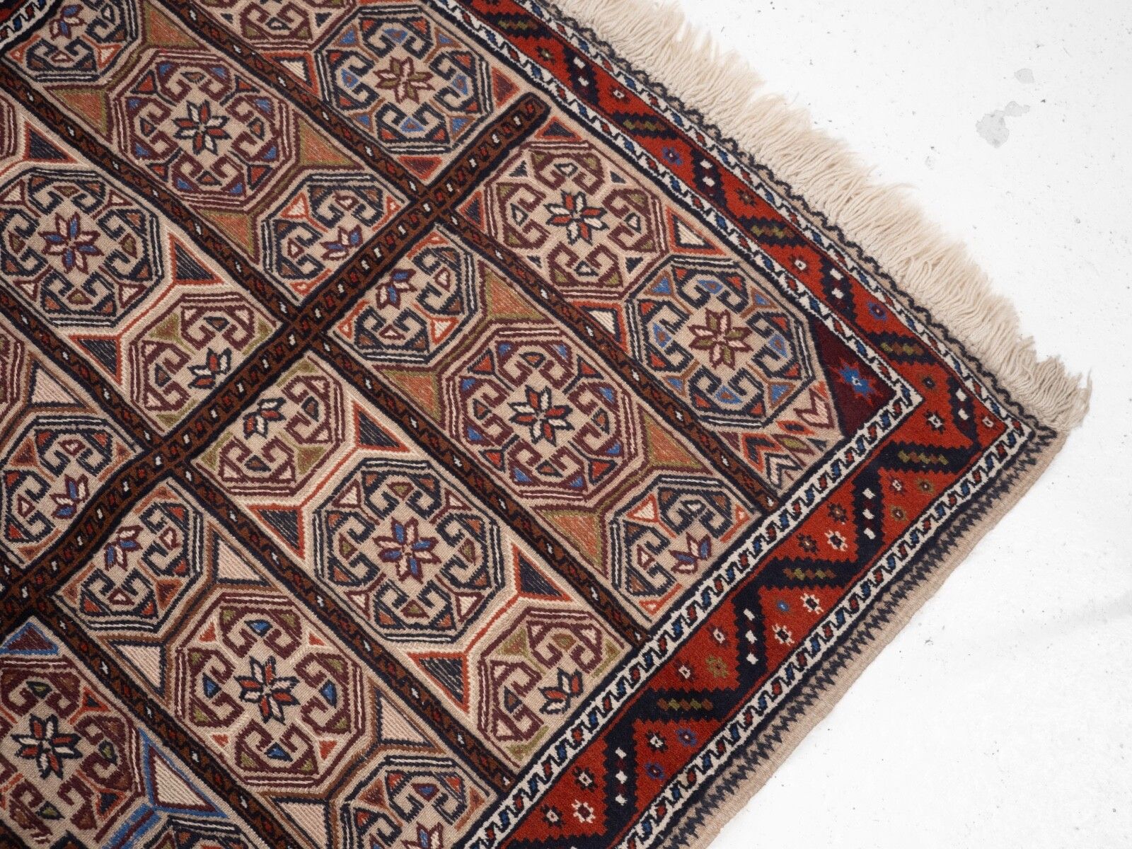 Vintage Afghan Tribal Part Kilim Handwoven Wool Rug 218 × 129 Cm ( 7'2" × 4'3" Handmade Flat Weave Wool Carpet) photo vintage