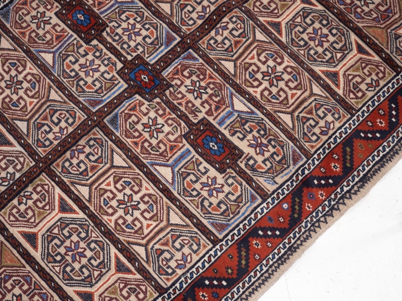 photo for sale Vintage Afghan Tribal Part Kilim Handwoven Wool Rug 218 × 129 Cm ( 7'2" × 4'3" Handmade Flat Weave Wool Carpet)