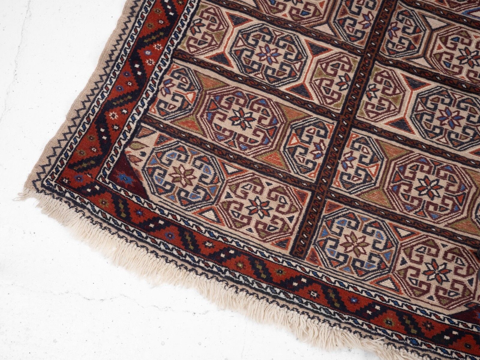 Textiles Vintage Afghan Tribal Part Kilim Handwoven Wool Rug 218 × 129 Cm ( 7'2" × 4'3" Handmade Flat Weave Wool Carpet) photo