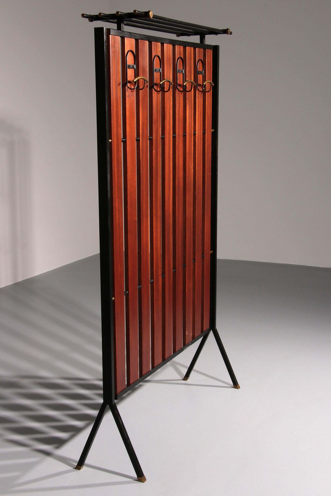 Italian Vintage Elegance – Brass And Teak Wall Clothes Hanger From The 1950 photo Furniture