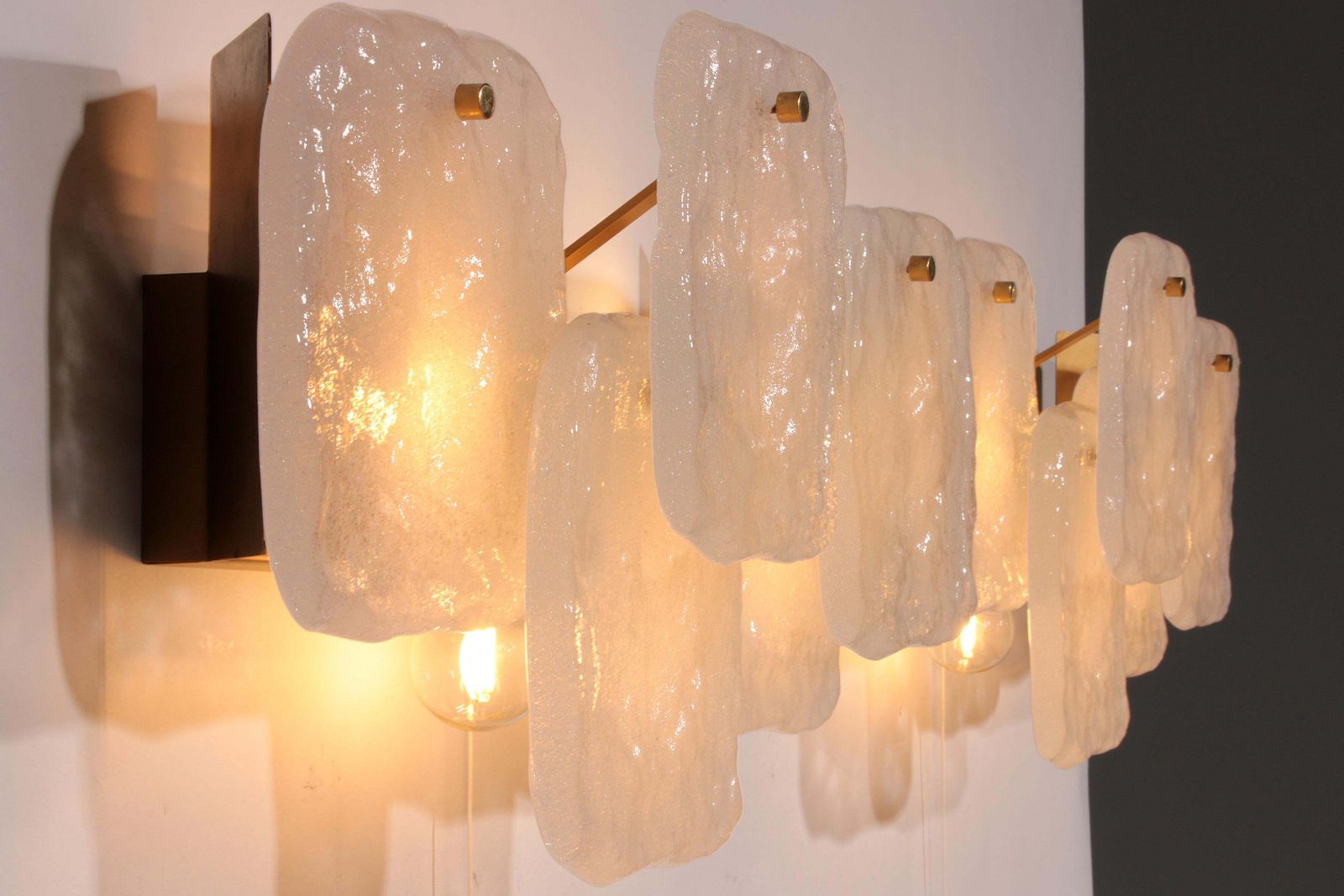 photo furniture Elegant Midcentury Ice Glass Wall Sconces By J.T. Kalmar, Austria (1960s)
