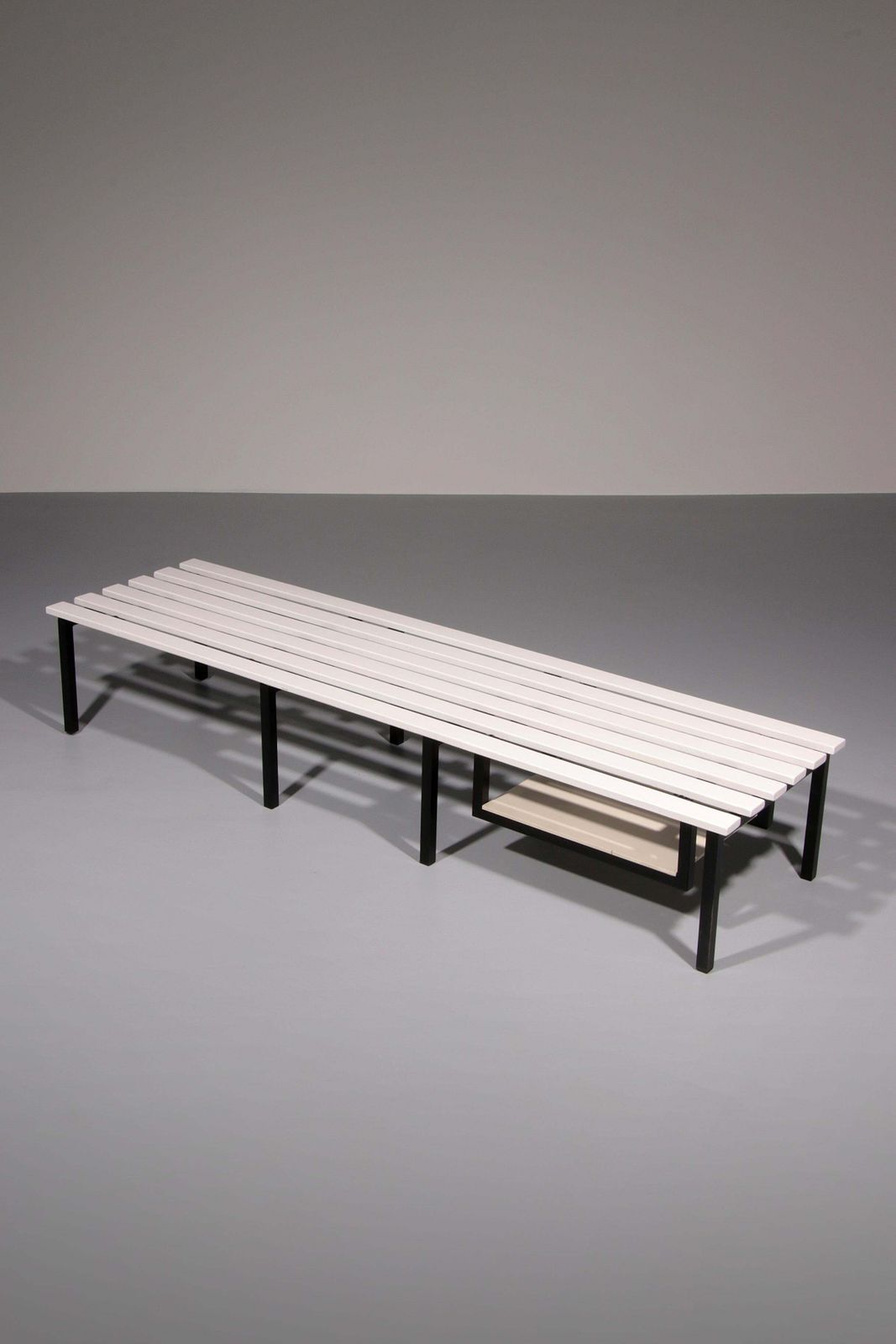 Elegant Vintage White Wooden Bench With Black Metal Frame – A Timeless Design photo furniture