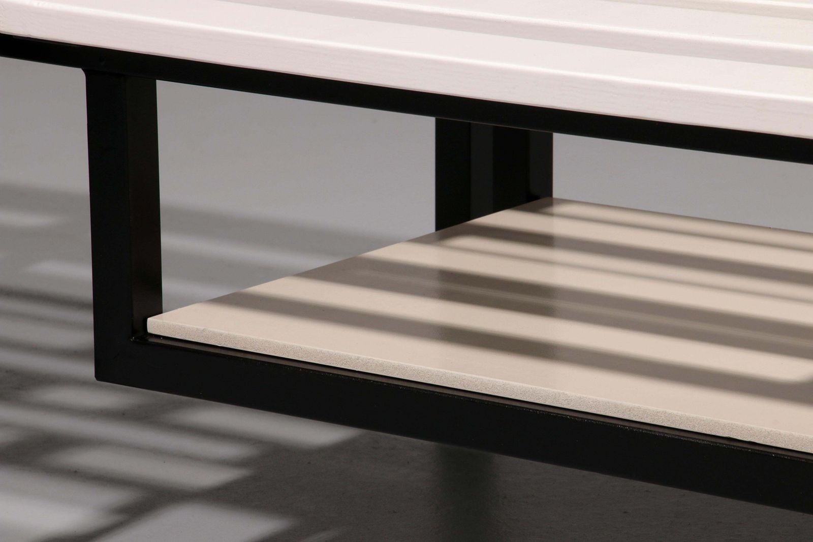 Garden Furniture Elegant Vintage White Wooden Bench With Black Metal Frame – A Timeless Design photo