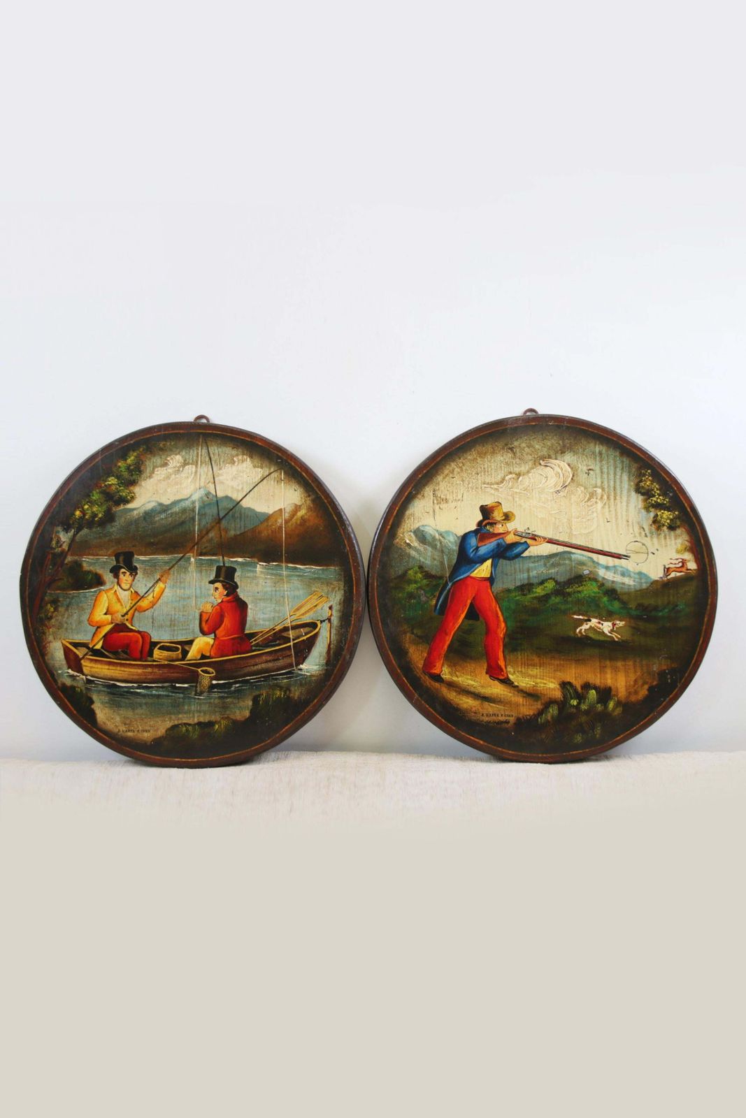 2 France Handpaint Wallplates With Hunting Scene From 1900 photo 150.0