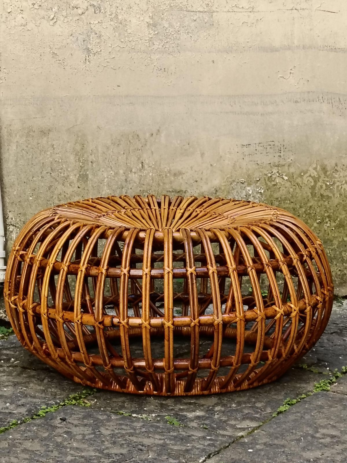Ico Parisi For Bonacina Woven Rattan Pouf, Italy 1960s photo buy