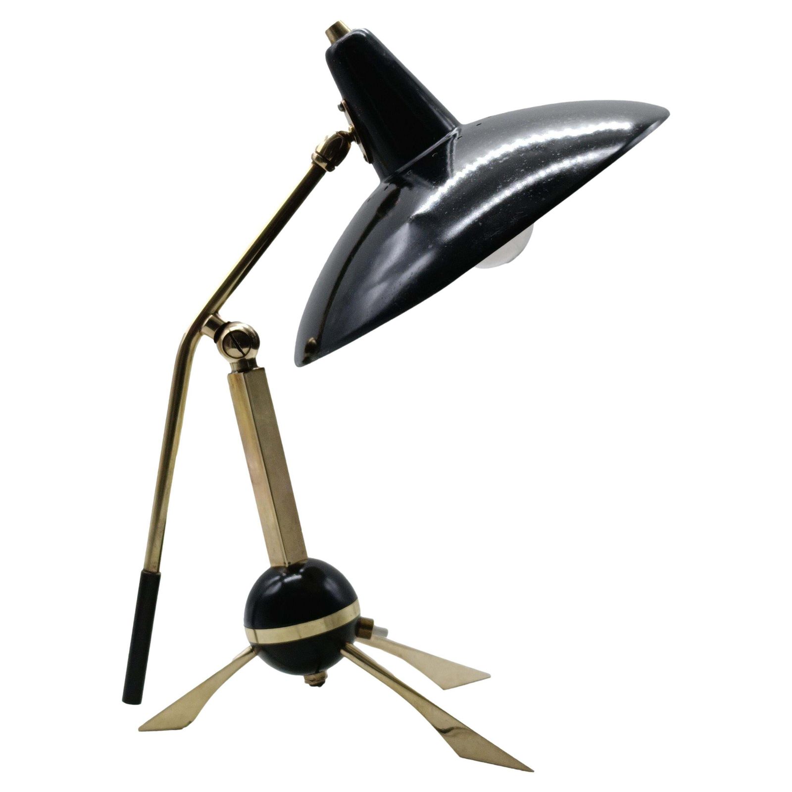 Gilardi And Barzaghi Brass And Black Metal Table Lamp, Italy 1950s