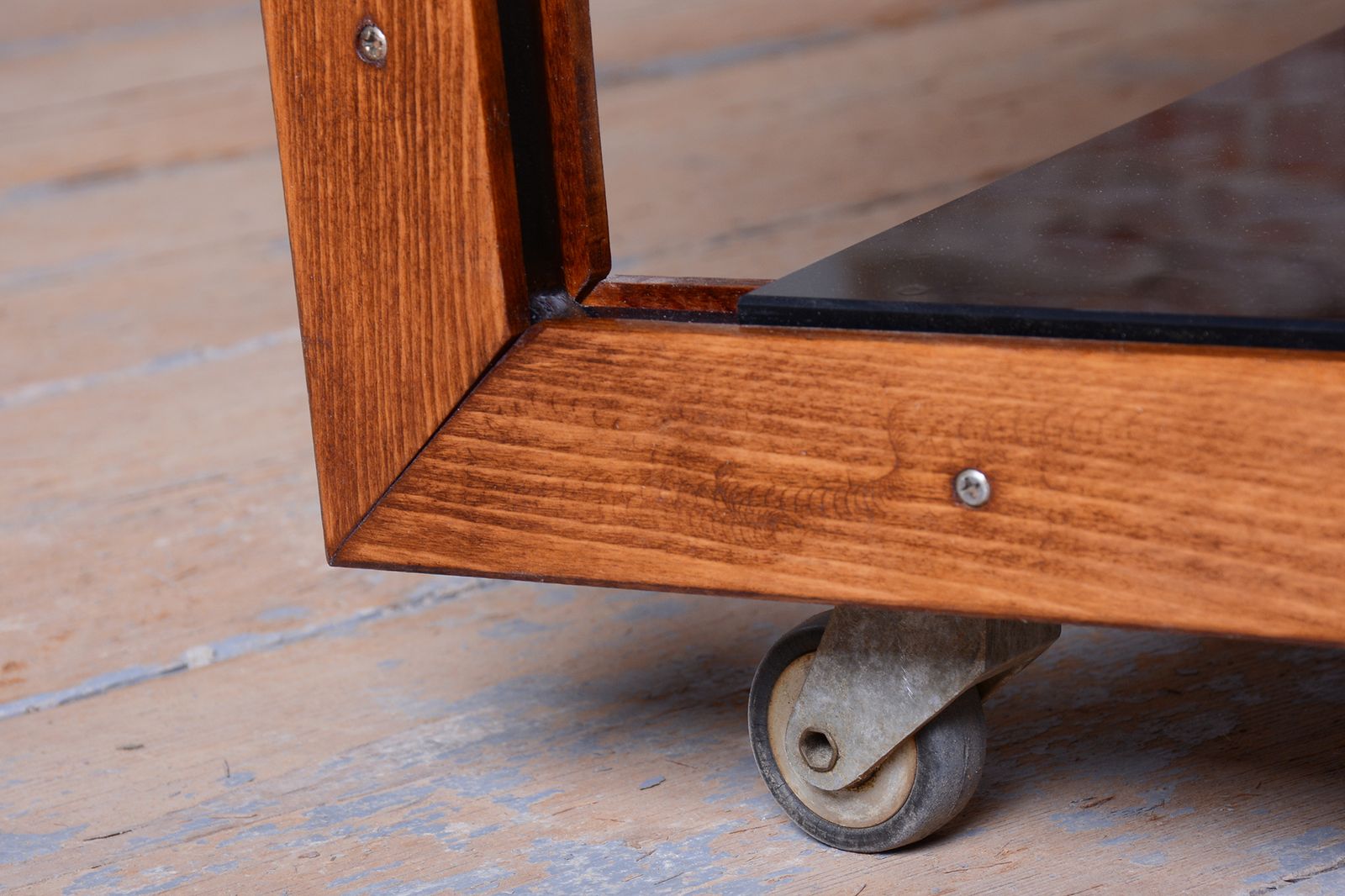 photo for sale Restored Art Deco Trolley, Beech, Brass, Opaline Glass, New Polish, Czech, 1950s