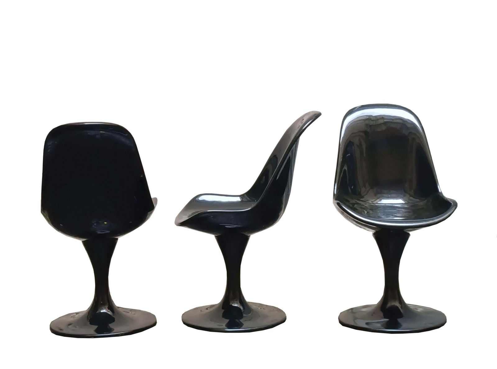 Eero Saarinen Style Set Of 3 Black Dining Chairs Tulip Model, Italy 1970s photo Furniture