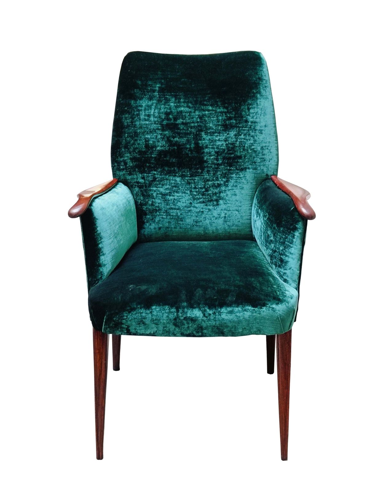 Osvaldo Borsani Style Elegant Wooden Armchair And  Green Fabric, Italy 1960s photo buy