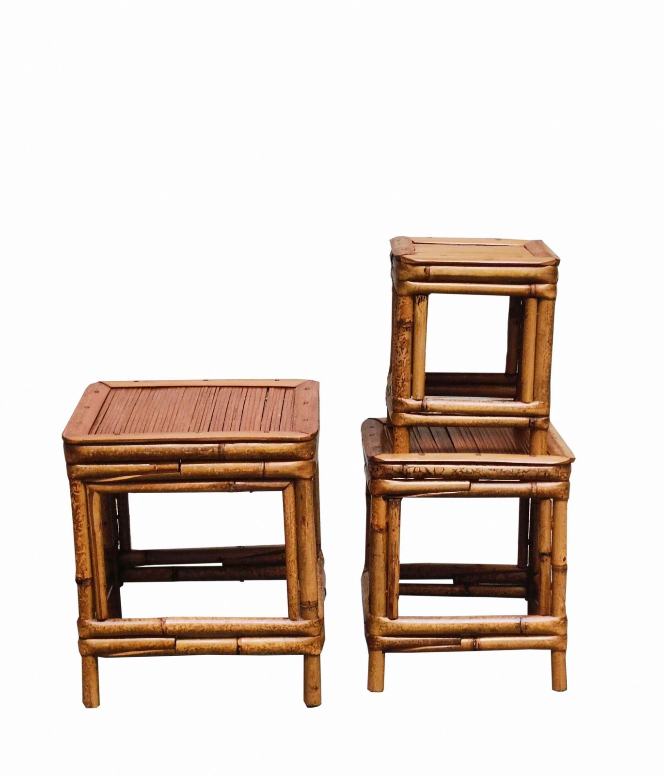 Group Of Three Small Tables In Rattan And Midollino, Italy 1960s photo Furniture