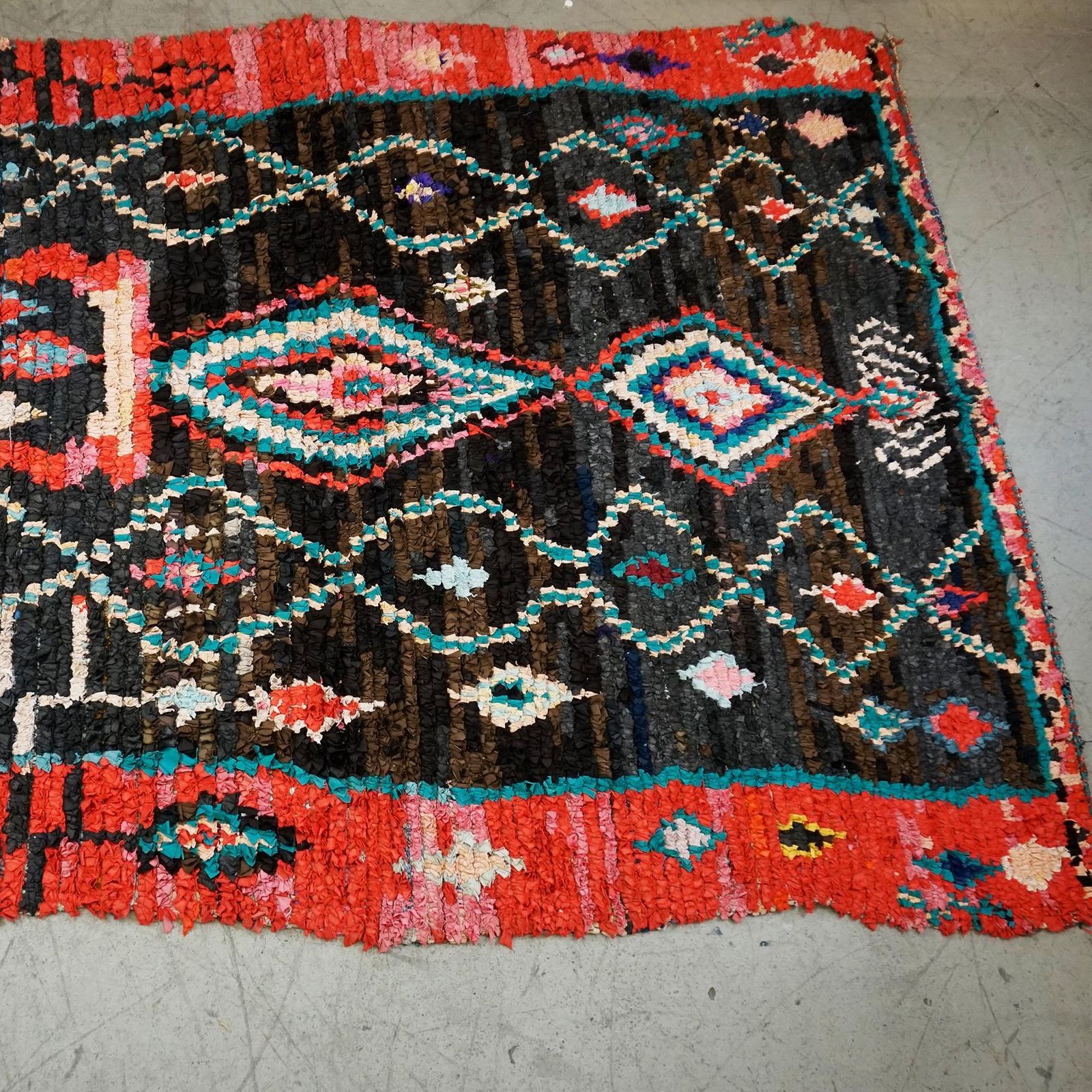 Vintage Multicoloured Hand Knotted Moroccan Berber Boucherouite Rug photo for sale