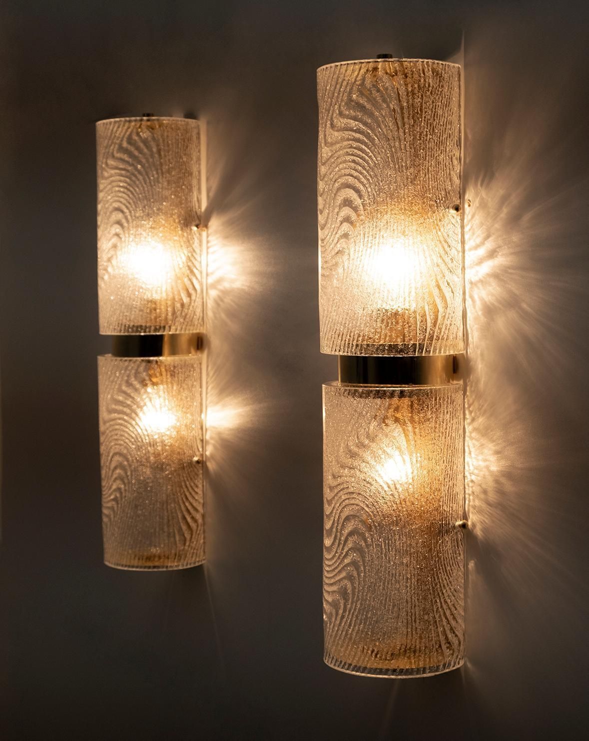 Pair Of Modern Italian Murano Glass And Brass Wall Sconces "Corteccia," 80s photo furniture