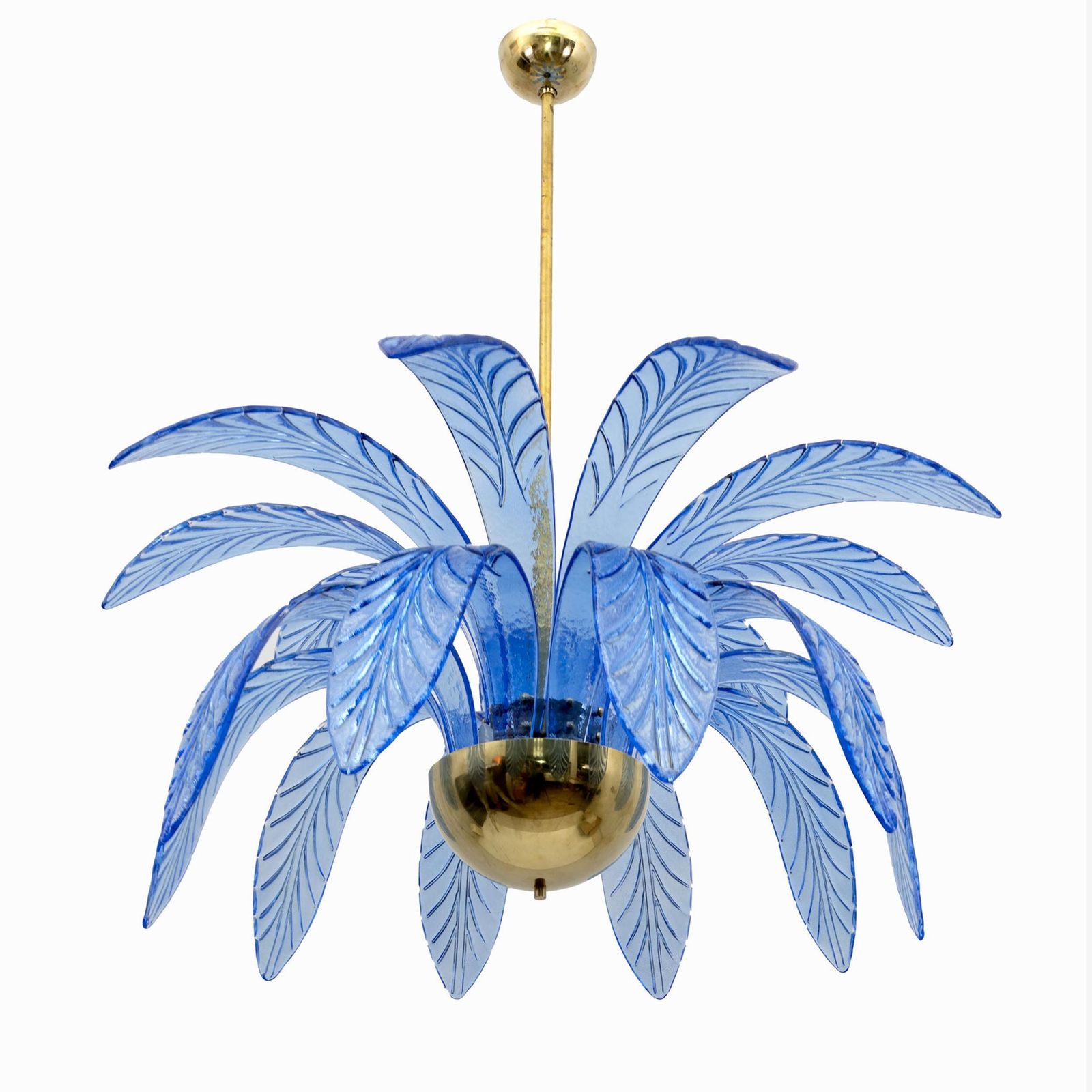 Pair Of Mid Century Modern Palm Leaves Chandelier Murano Glass And Brass, 1970s photo furniture