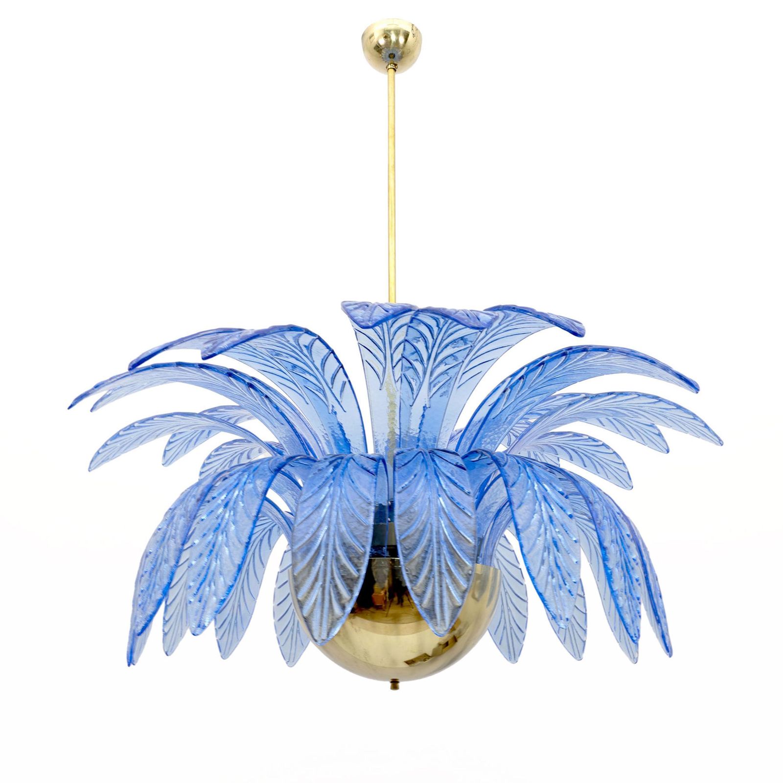 Pair Of Mid Century Modern Palm Leaves Big Chandelier Murano Glass And Brass photo Lighting