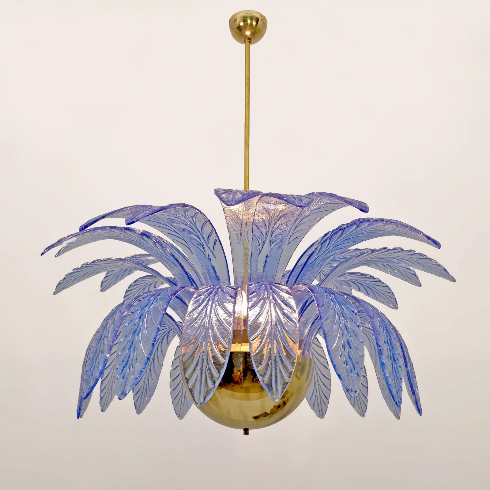 Pair Of Mid Century Modern Palm Leaves Big Chandelier Murano Glass And Brass photo 14153.0