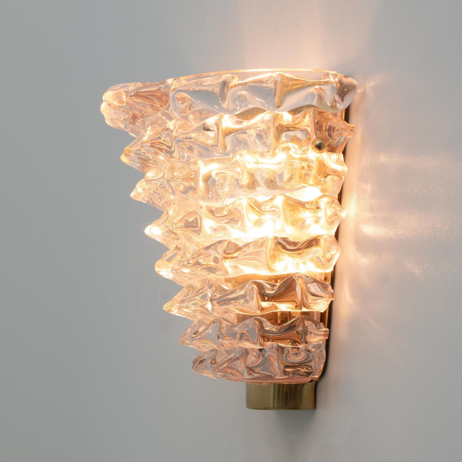 Pair Of Mid Century Modern Italian "Rostrato" Light Pink Murano Glass Sconces photo vinterior