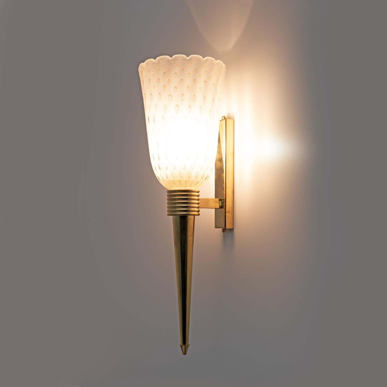 photo furniture Pair Of Mid Century Modern Italian Brass And Pulegoso Murano Glass Sconces