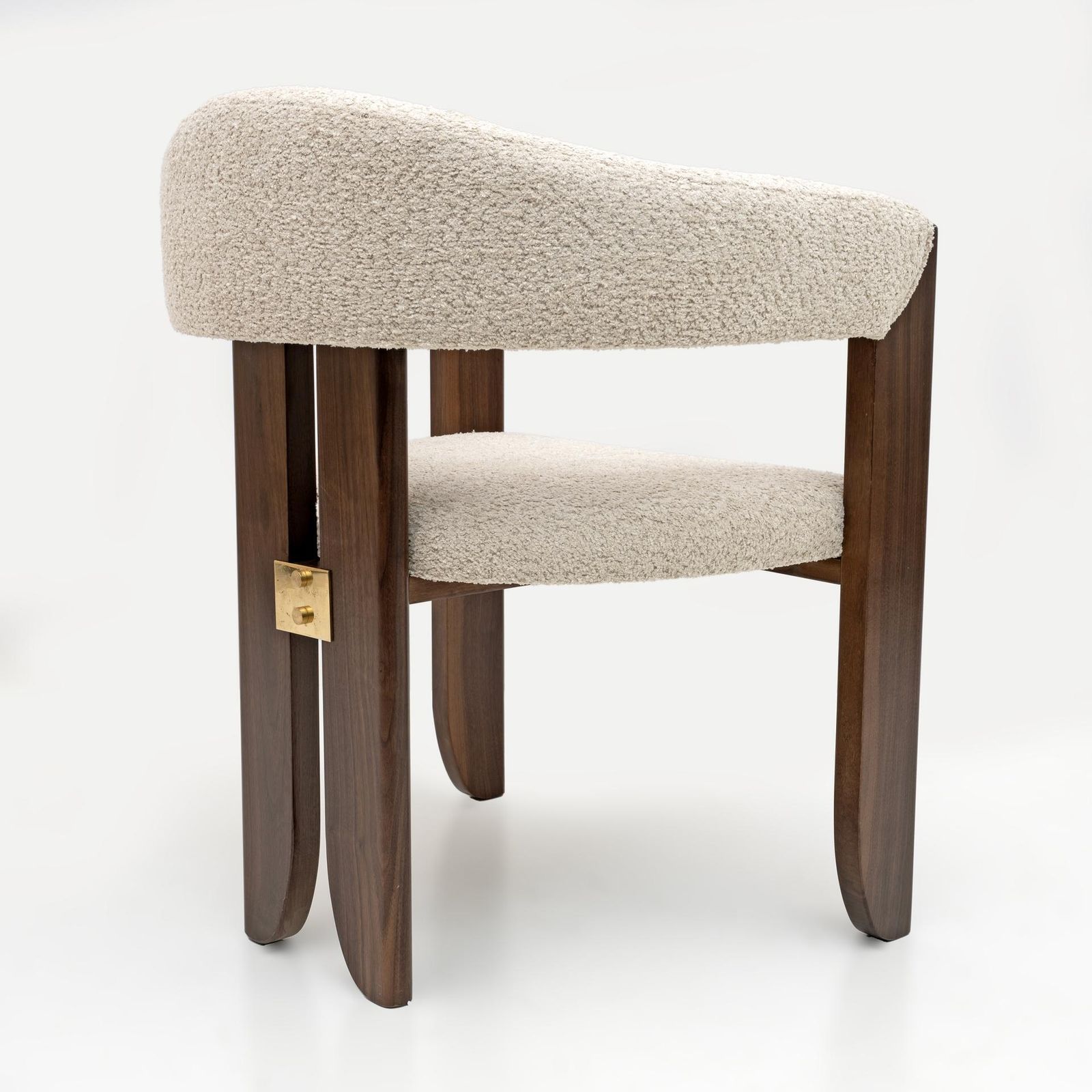 Eight Mid Century Modern Italian Bouclè And Walnut Dining Chairs, 1970s photo for sale