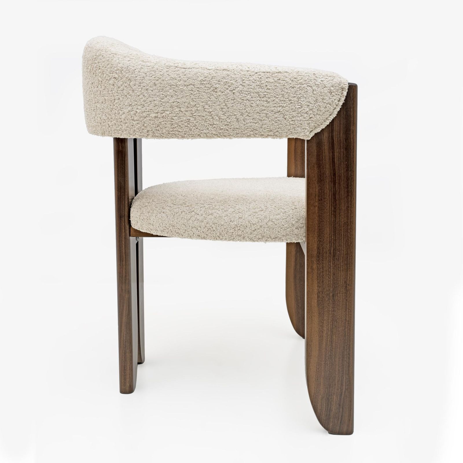 Eight Mid Century Modern Italian Bouclè And Walnut Dining Chairs, 1970s photo buy
