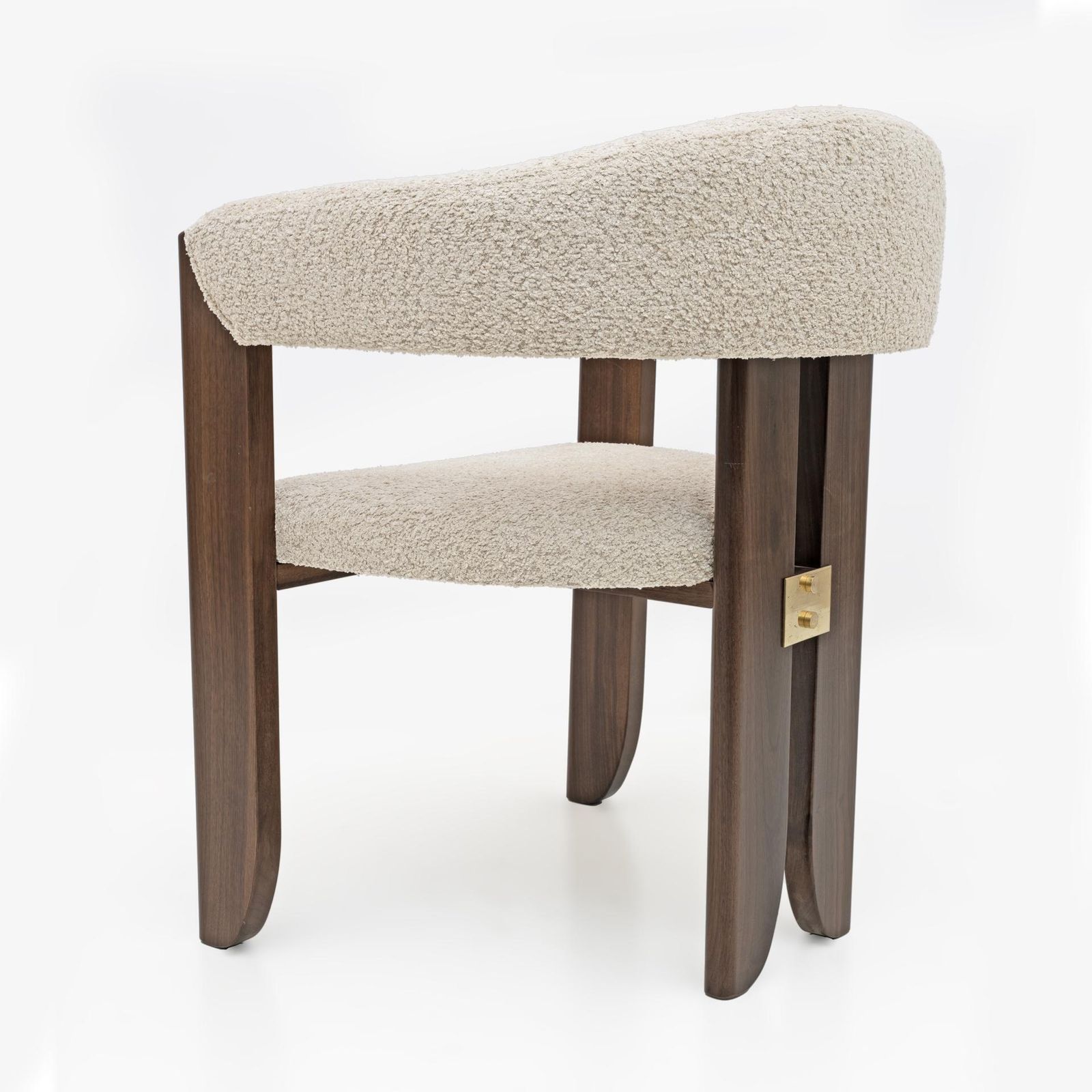 photo furniture Eight Mid Century Modern Italian Bouclè And Walnut Dining Chairs, 1970s