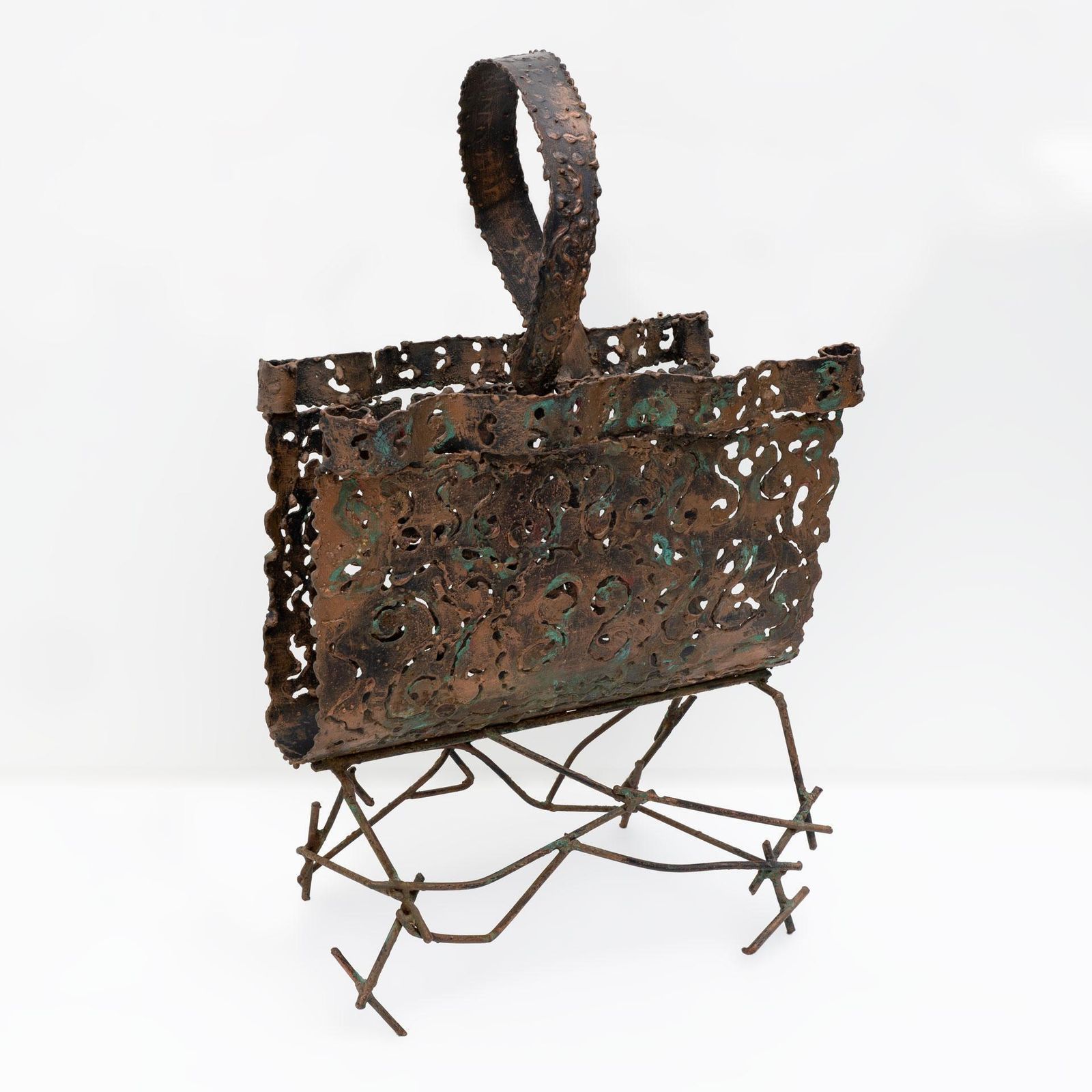 Attributed To Marsura Brutalist Italian Wrought Iron Magazine Rack  '70s photo Home Decor