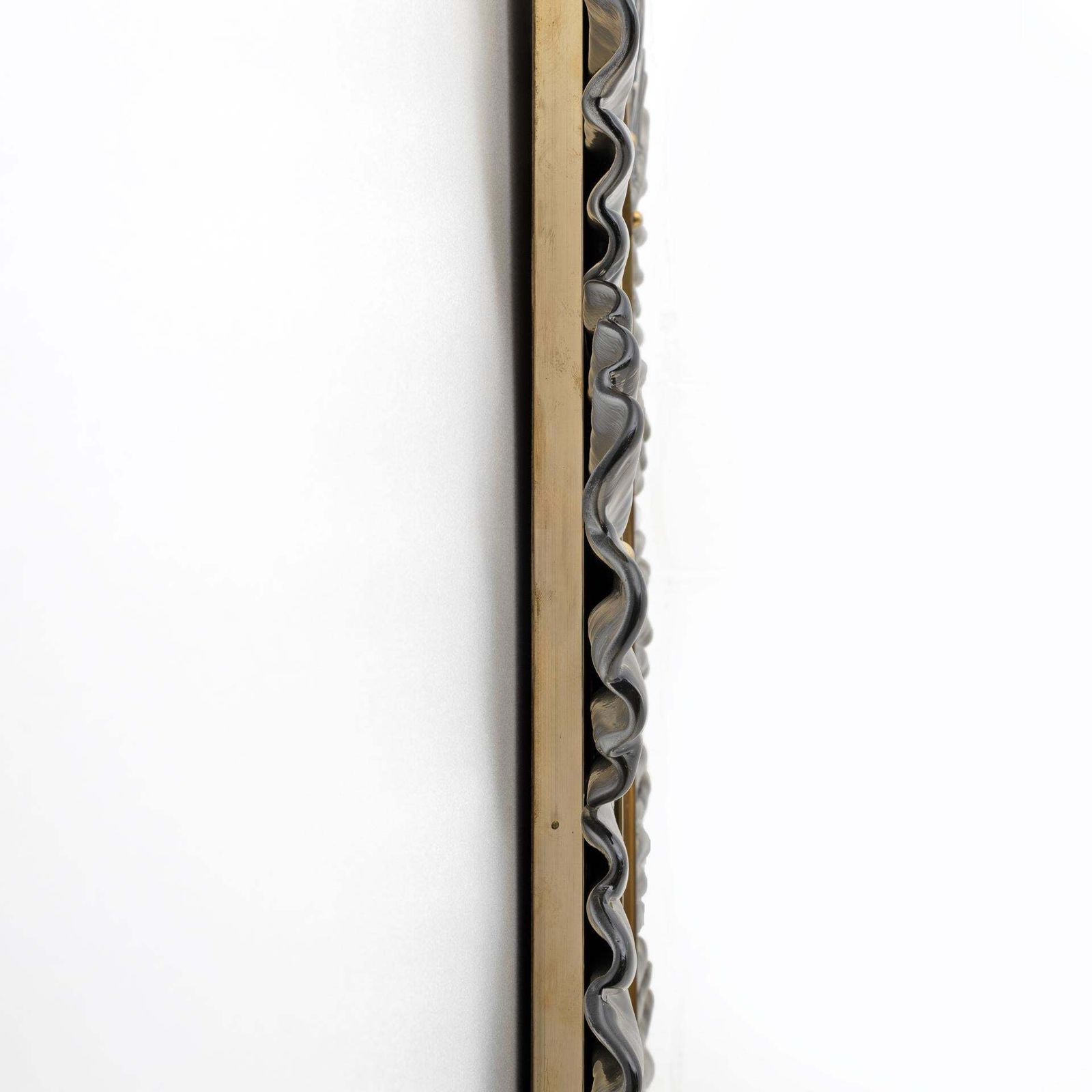 Mid Century Modern Italian Brass And Leaves Murano Glass Wall Mirror photo buy