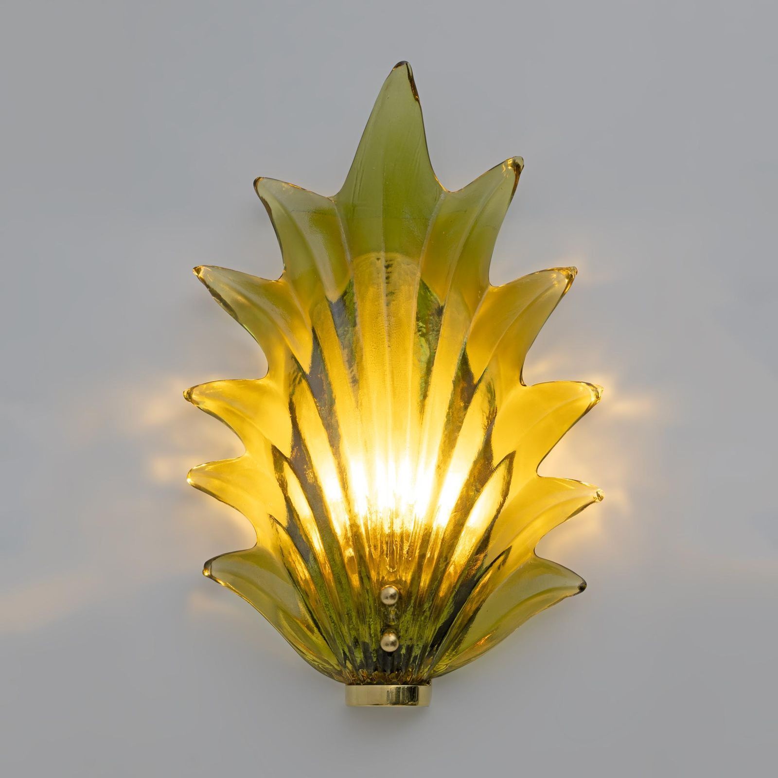 Pair Barovier & Toso Style Modern Italian Murano Glass Leaf Sconces, 1980s photo for sale