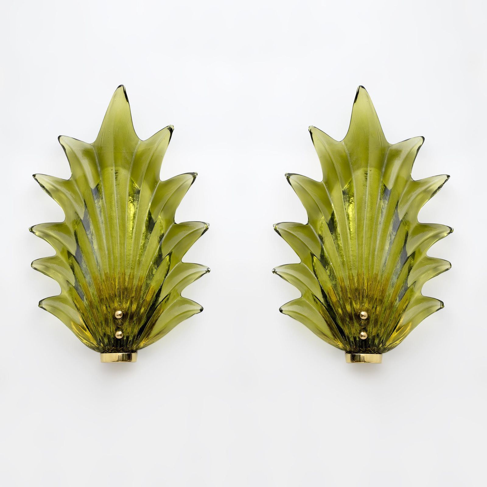 Pair Barovier & Toso Style Modern Italian Murano Glass Leaf Sconces, 1980s photo Lighting