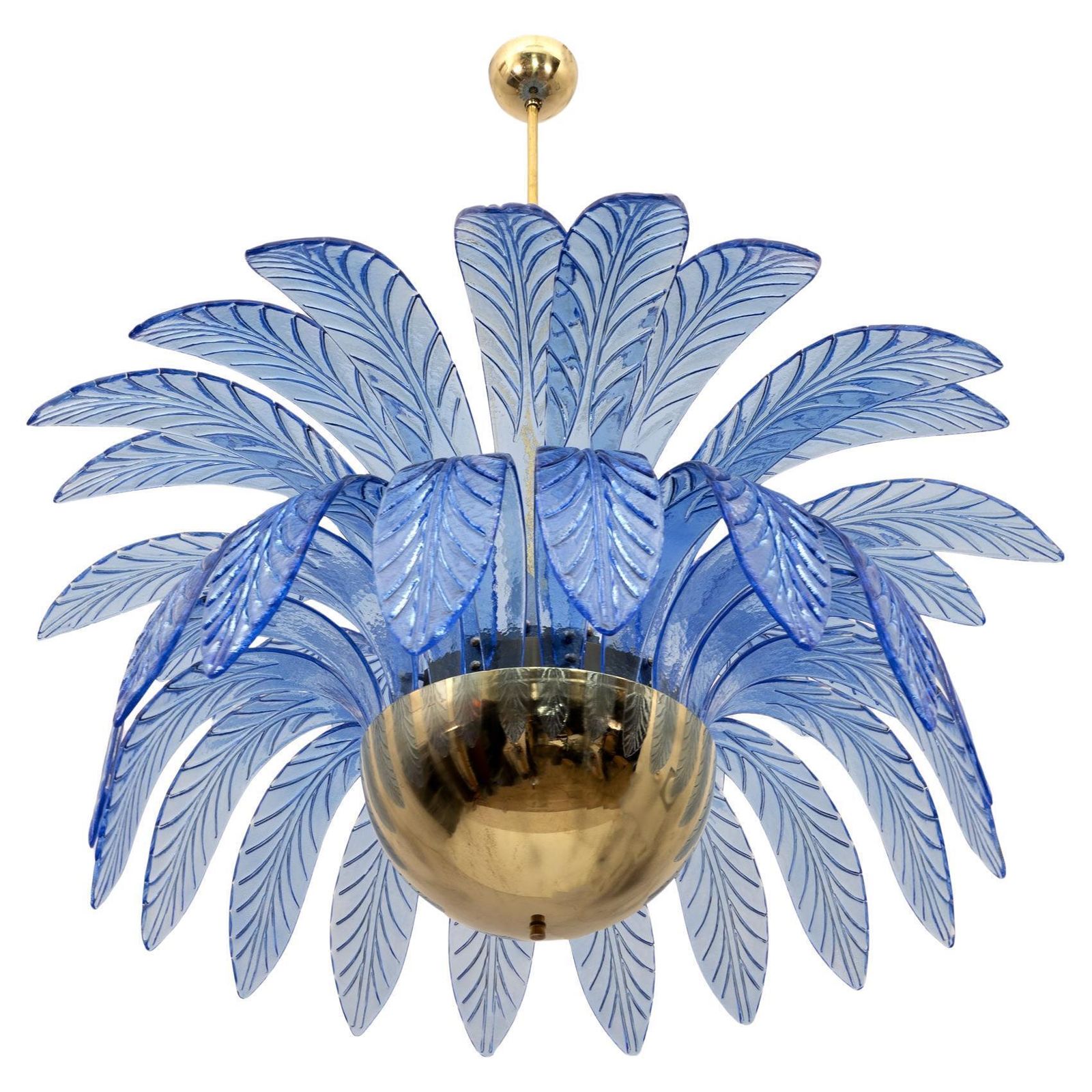 Mid Century Modern Palm Leaves Big Chandelier Murano Glass And Brass, 1970s photo furniture