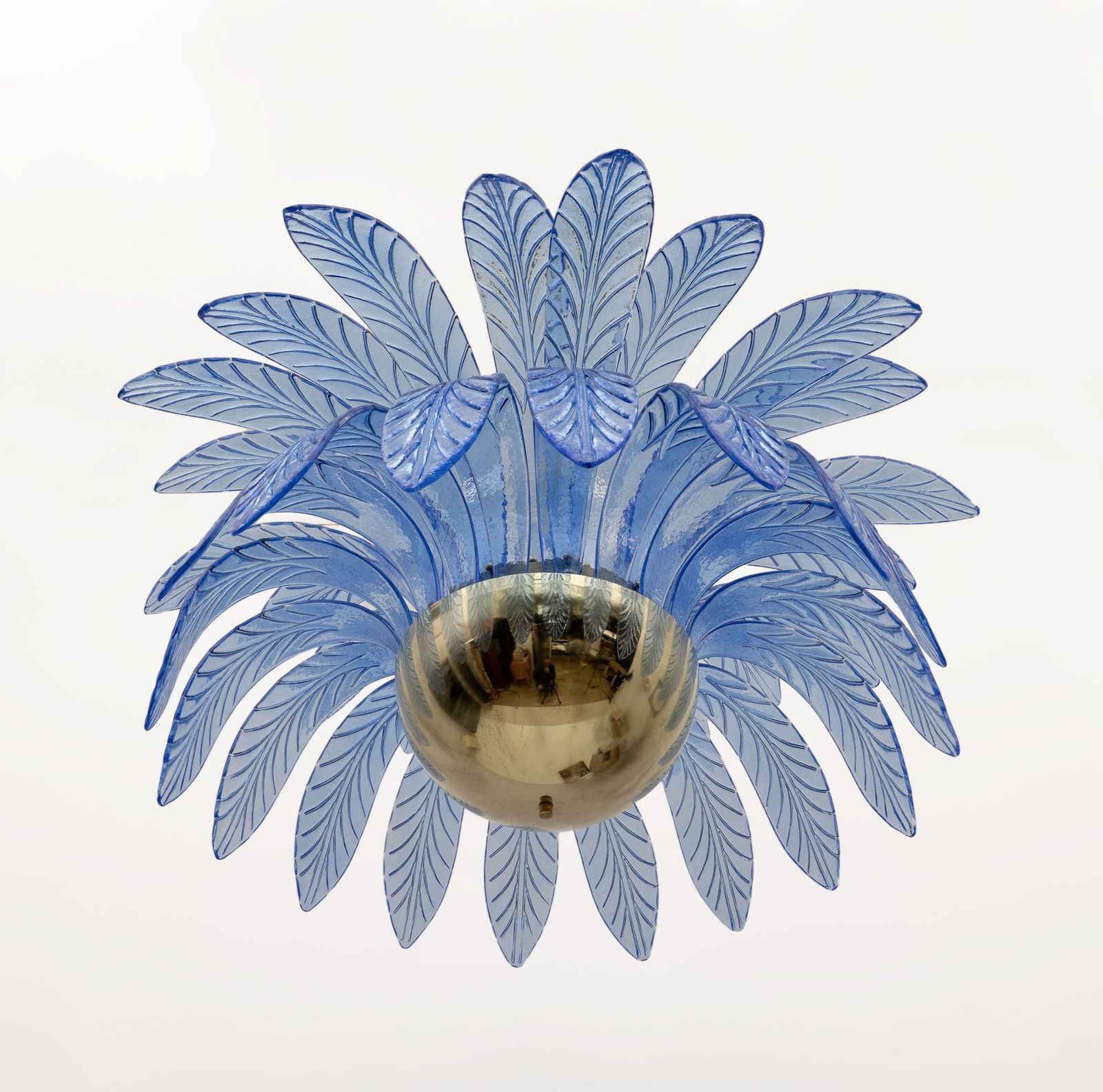 Mid Century Modern Palm Leaves Big Chandelier Murano Glass And Brass, 1970s photo 7291.0