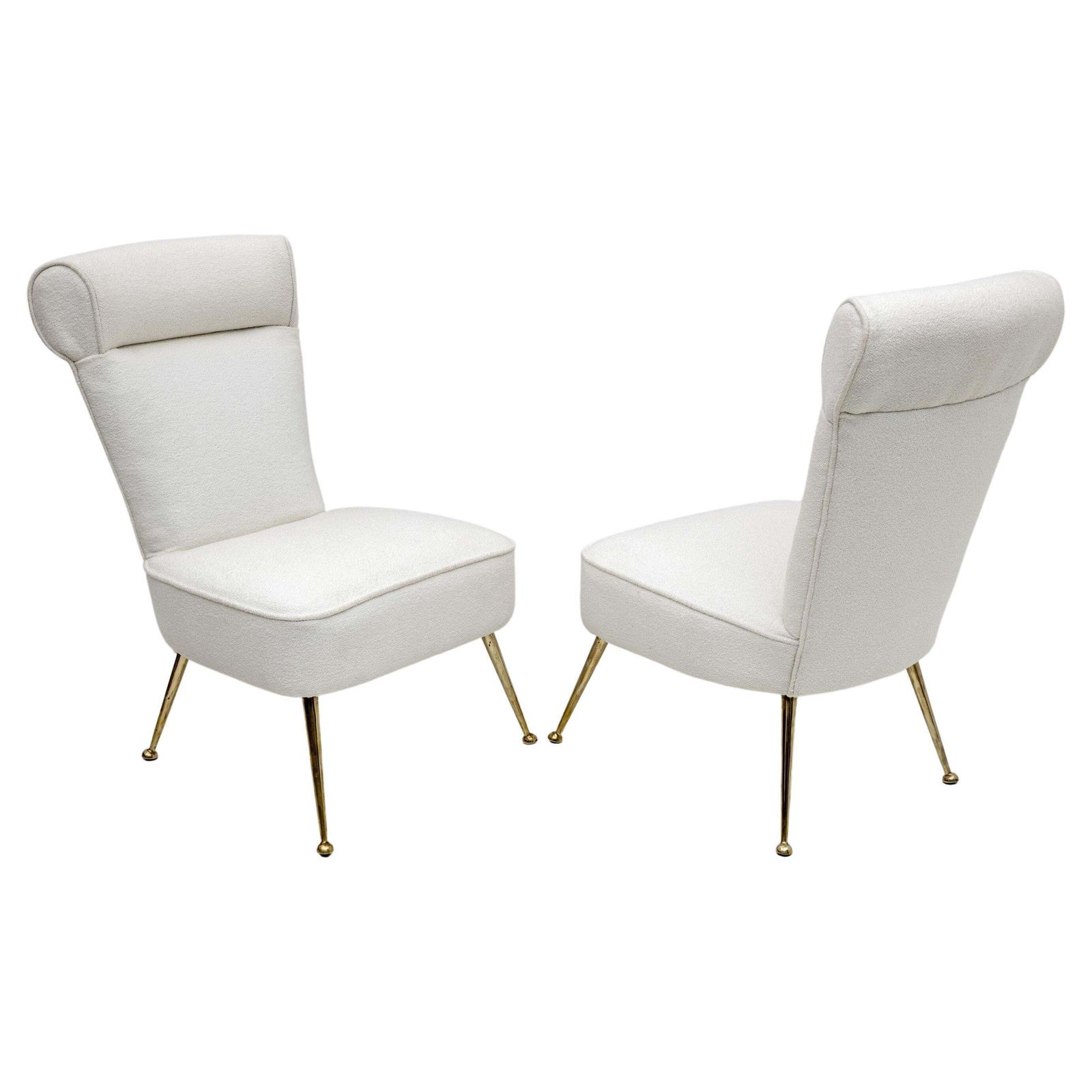 Pair Of Gigi Radice Mid Century Modern Boucle Small Armchairs By Minotti 1950s