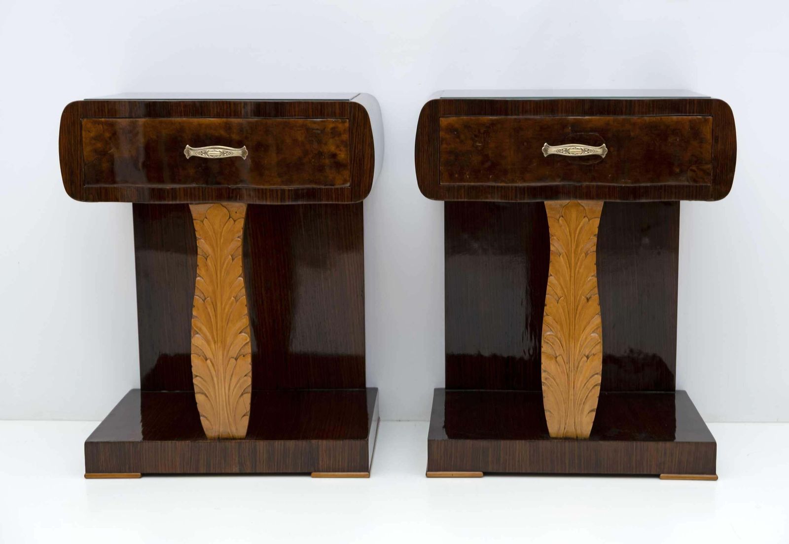 Pair Of Art Deco Italian Walnut Briar And Maple Bedside Tables, 1920s photo Furniture