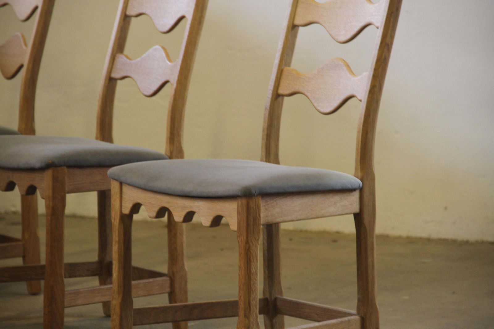 Highback / Ladderback Oak Chairs Style Of Henning Kjærnulf, 1960s, Set Of 4 photo for sale