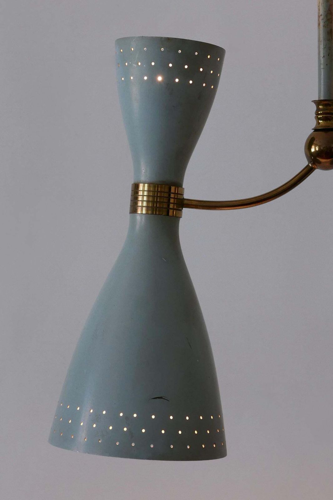 photo for sale Rare Mid Century Modern Two Armed Diabolo Pendant Lamp Or Chandelier Italy 1950s