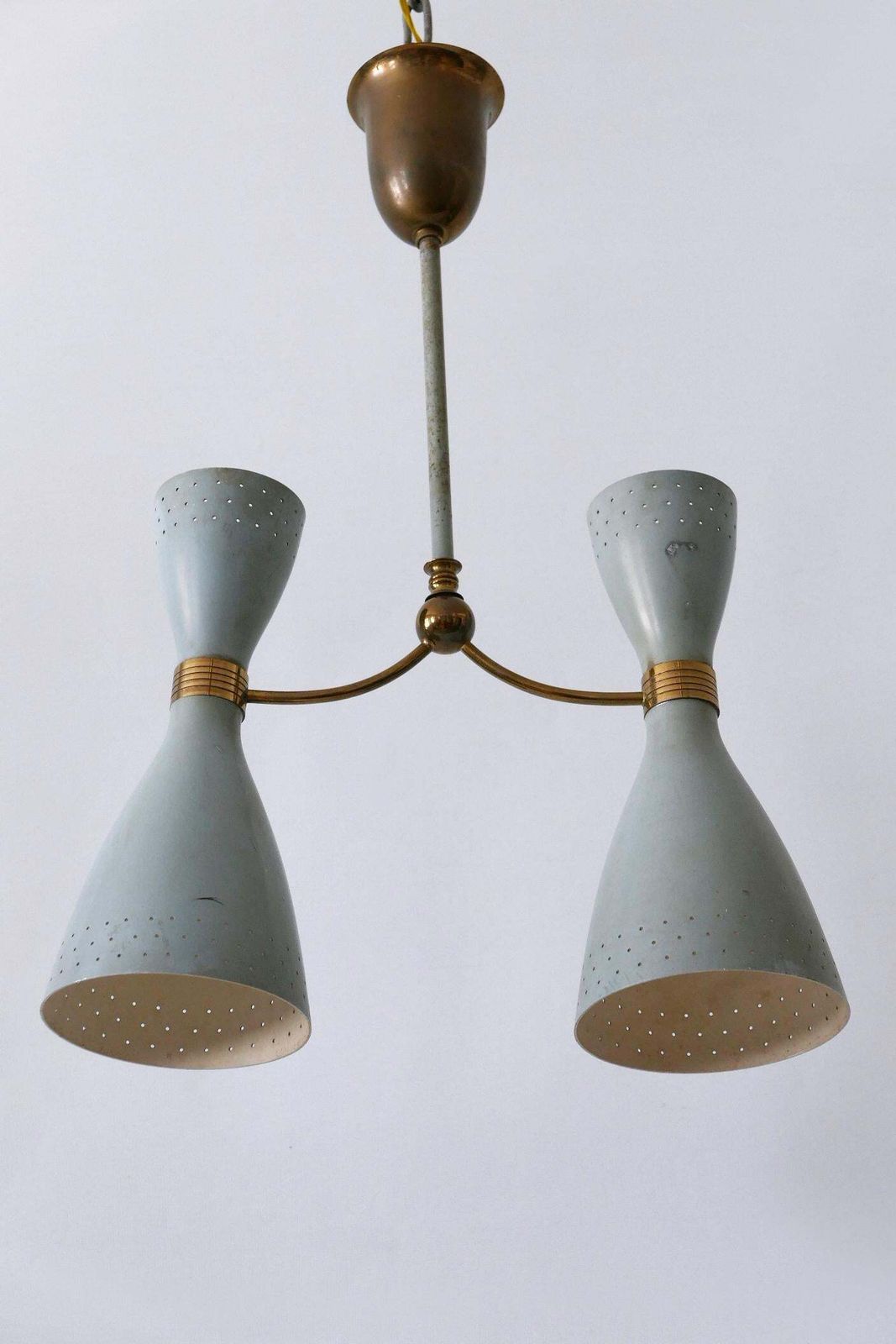photo vintage Rare Mid Century Modern Two Armed Diabolo Pendant Lamp Or Chandelier Italy 1950s