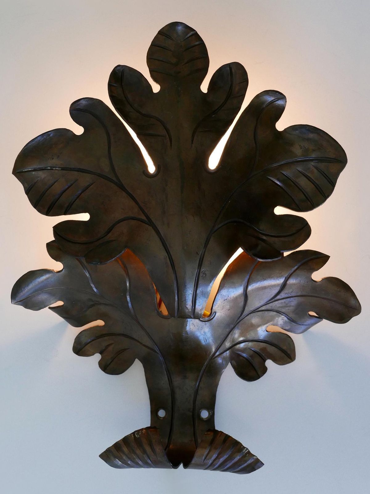 Lovely Mid Century Modern Brass Oak Leaf Sconce Or Wall Lamp Germany 1960s photo 858.0