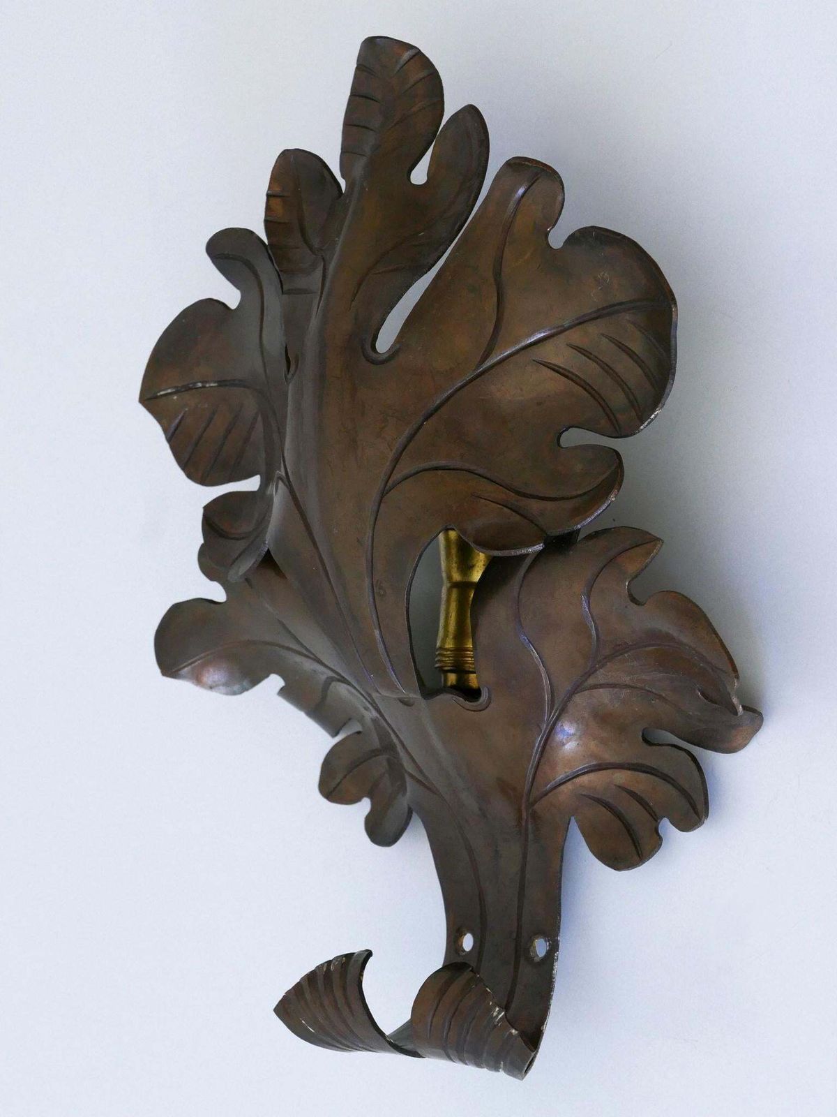 Lovely Mid Century Modern Brass Oak Leaf Sconce Or Wall Lamp Germany 1960s photo vintage