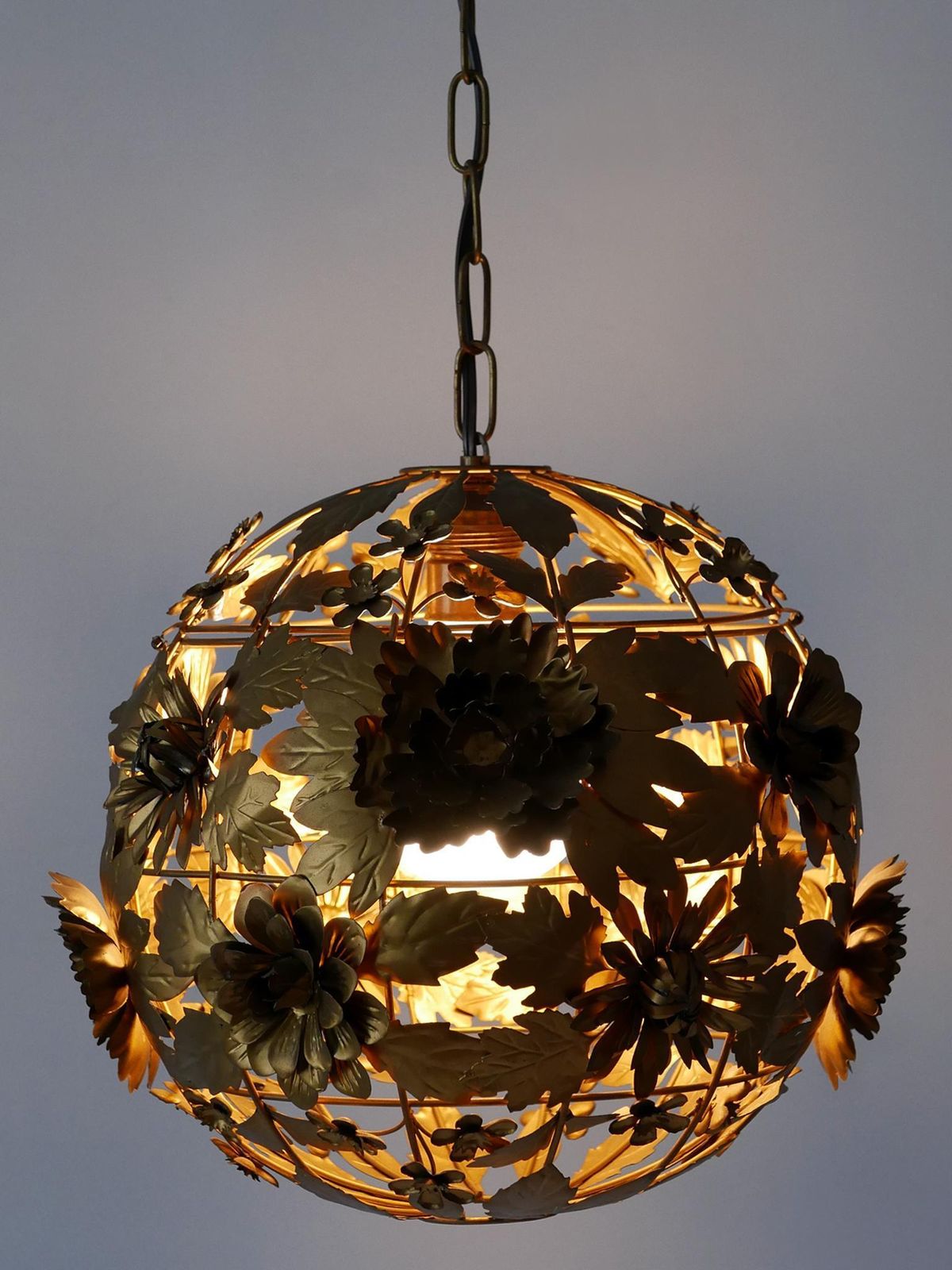 Rare & Gorgeous Mid Century Modern Metal Floral Pendant Lamp, Germany, 1960s photo furniture