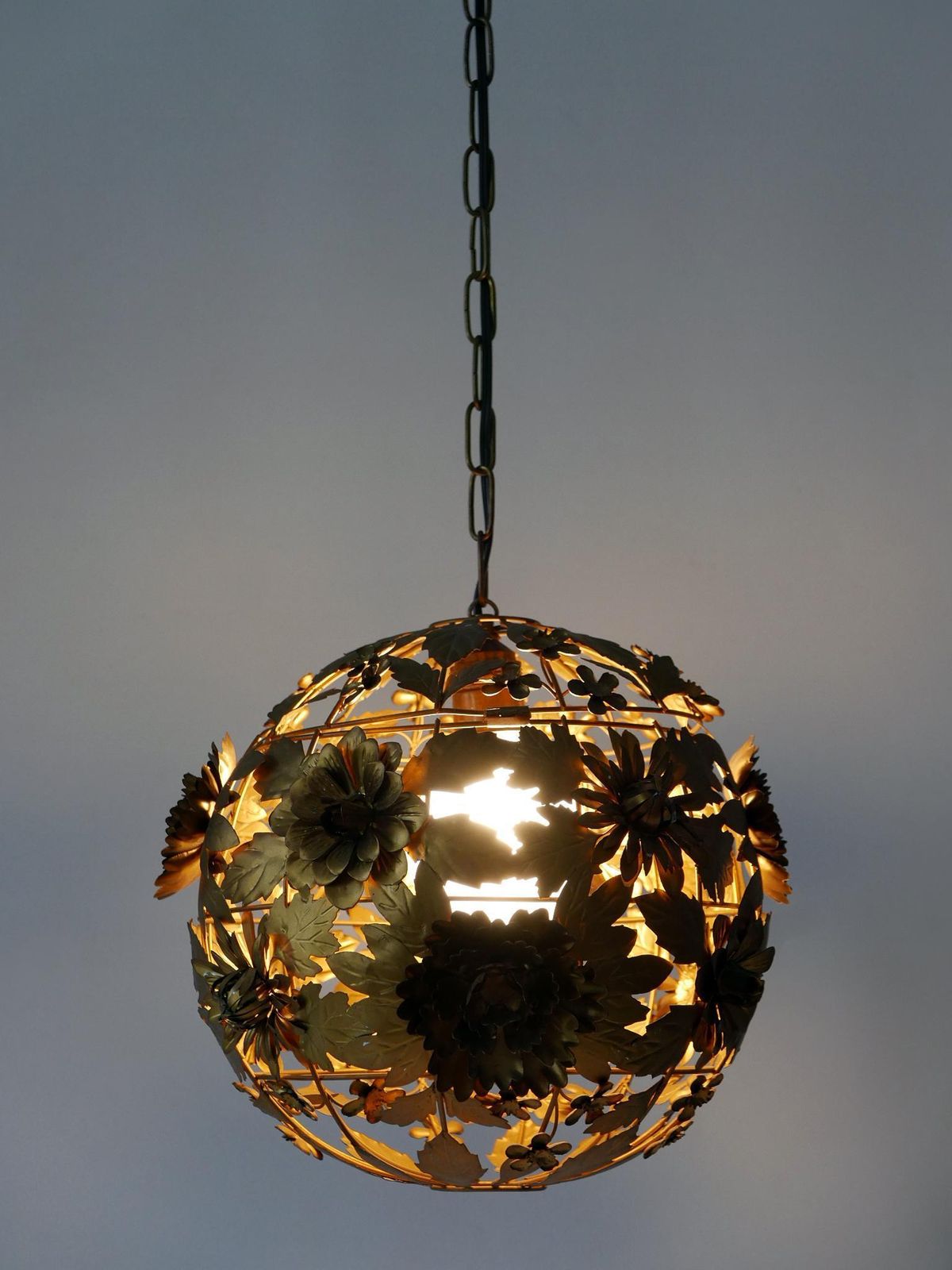 photo furniture Rare & Gorgeous Mid Century Modern Metal Floral Pendant Lamp, Germany, 1960s