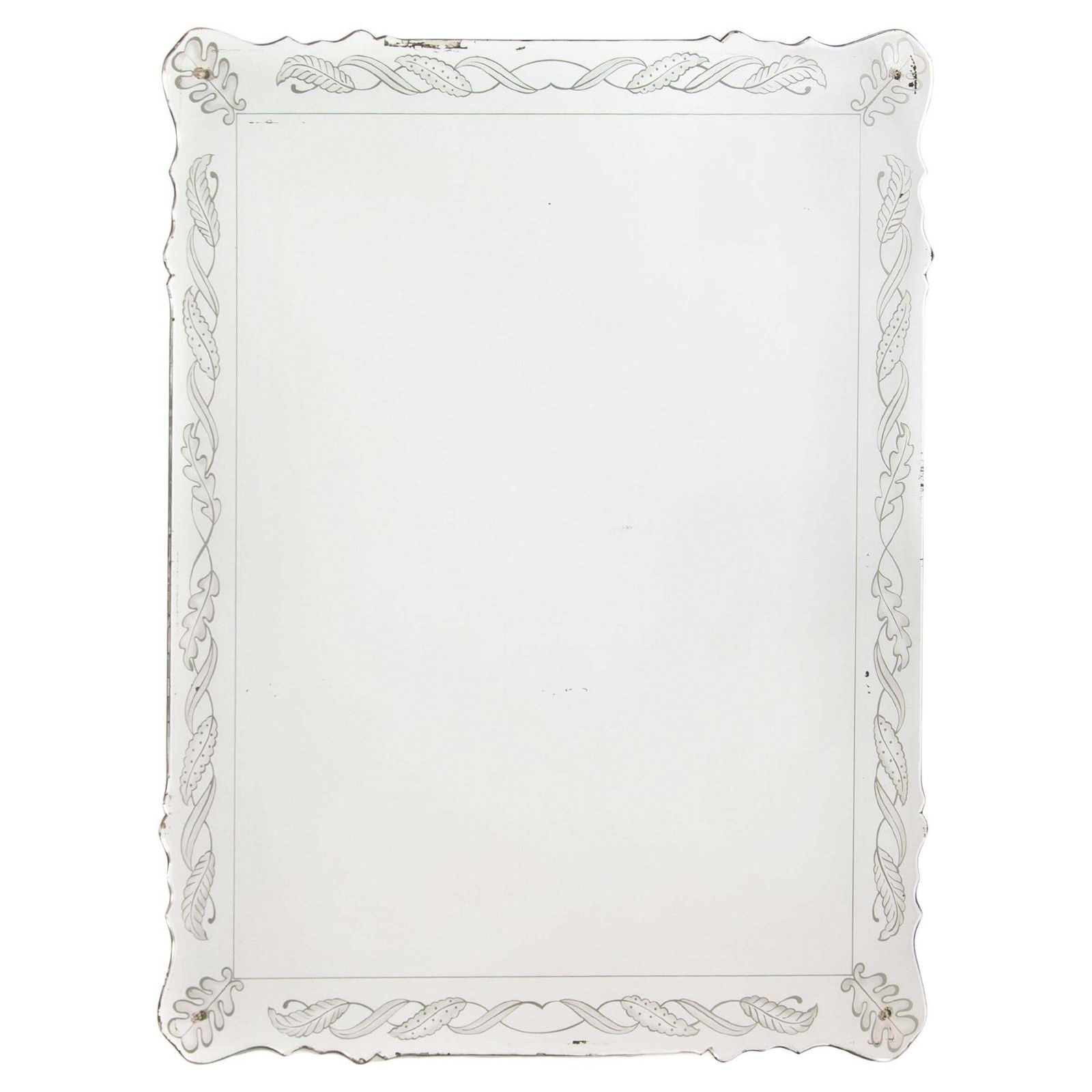 Rectangular Italian Mid Century Cristal Mirror With Stylized Decoration 1950s