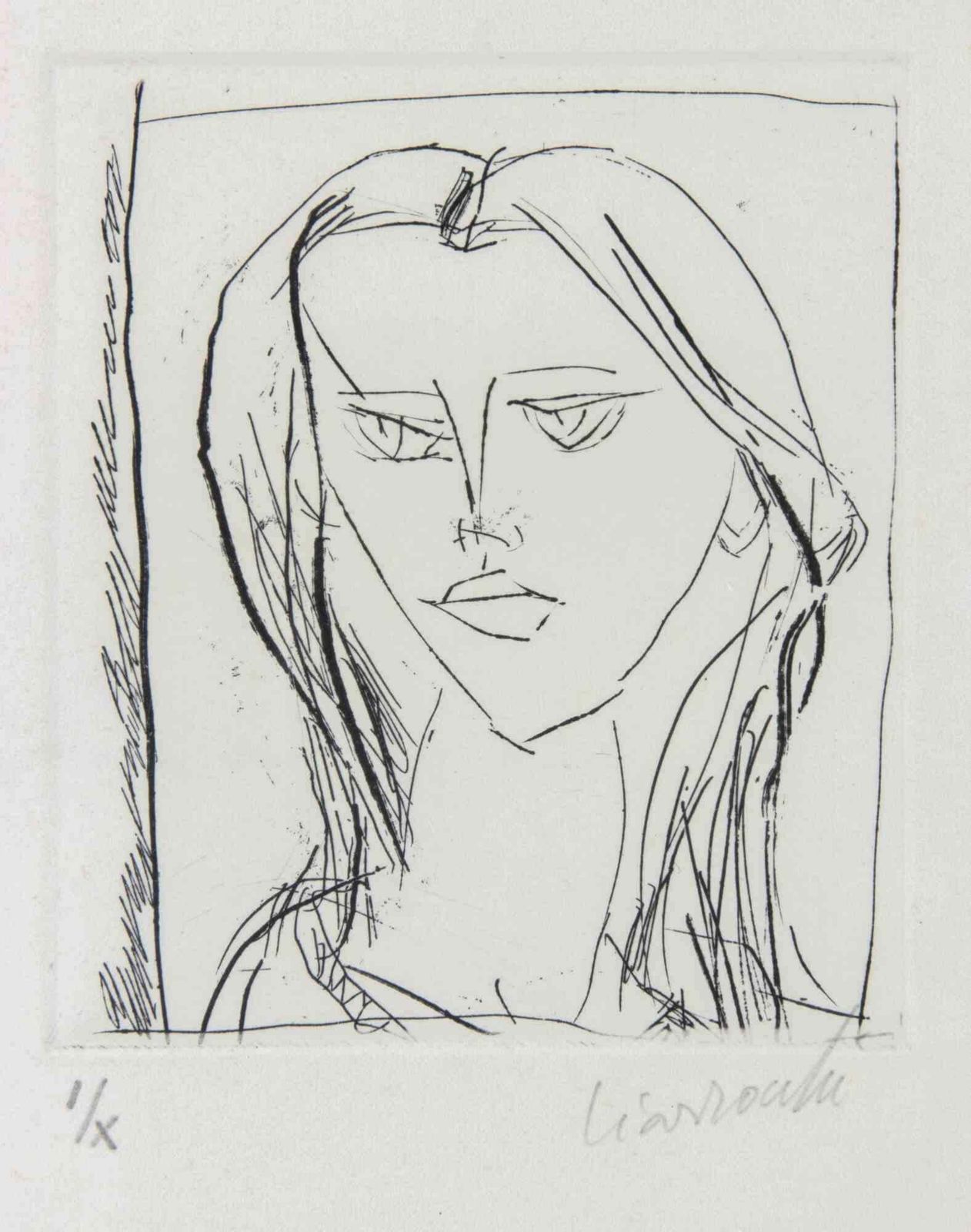 Arnoldo Ciarrocchiportrait Of A Girl   Etching By Arnoldo Ciarrocchi   1970s1970s