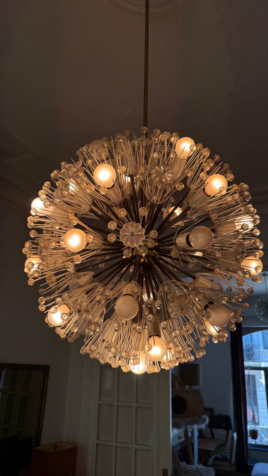Large Oval Stejnar Flower Glass & Brass Chandelier, Austria, 1950s photo Lighting