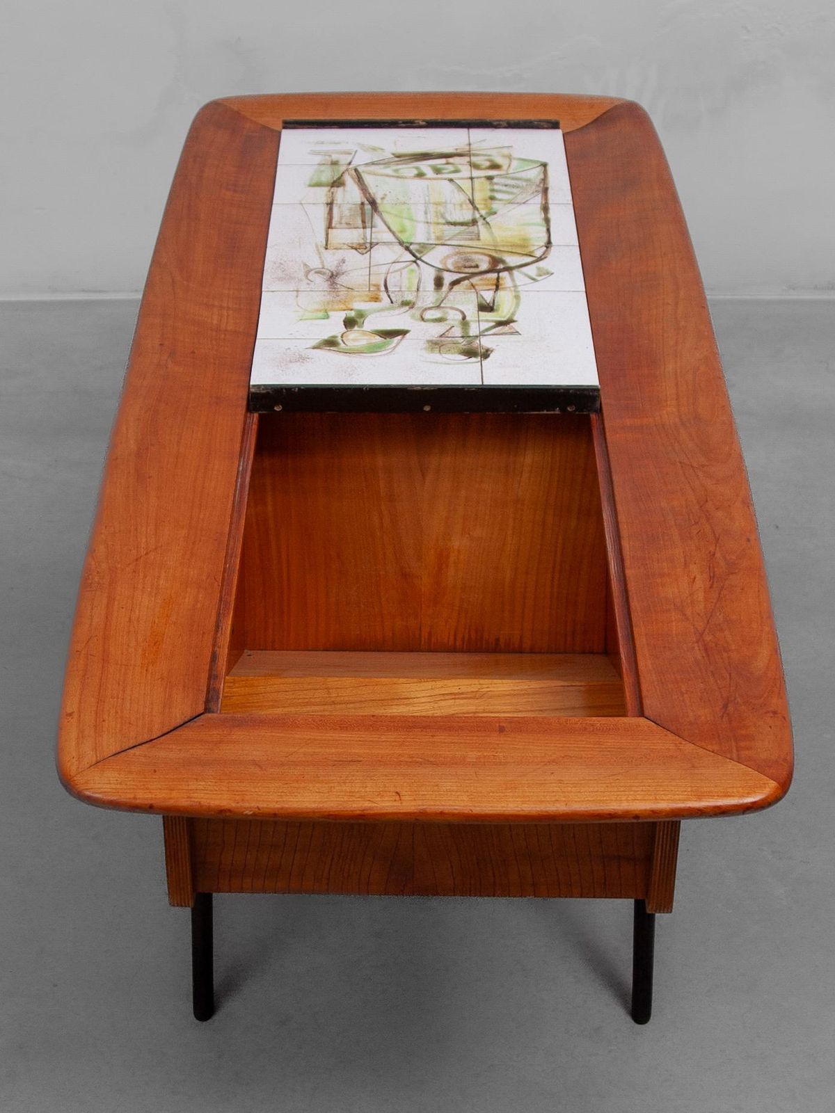 1958 Alfred Hendricks Coffee Bar Table With Figurative Tiles Tray photo buy