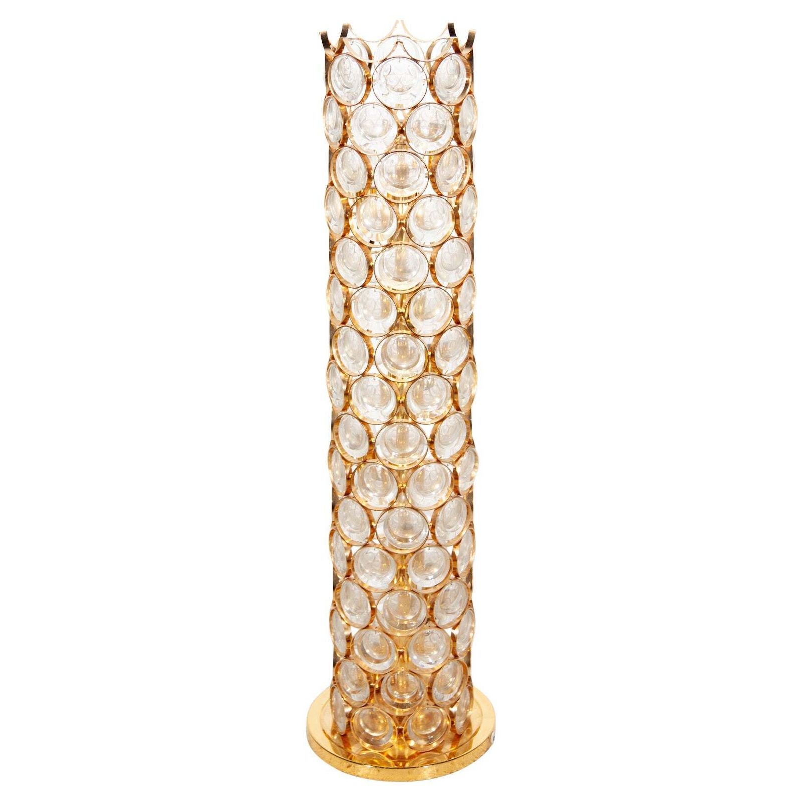 Palwa Round Crystal, Gilt Large Floor Lamp, 1970s, Germany