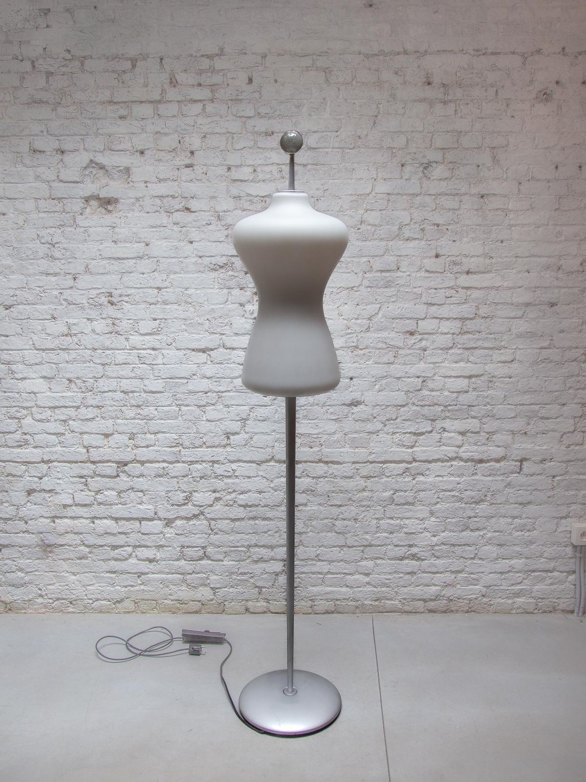 Midcentury Modern Murano Due Opaline Glass Shade Floor Lamp, 1980s photo 3404.0