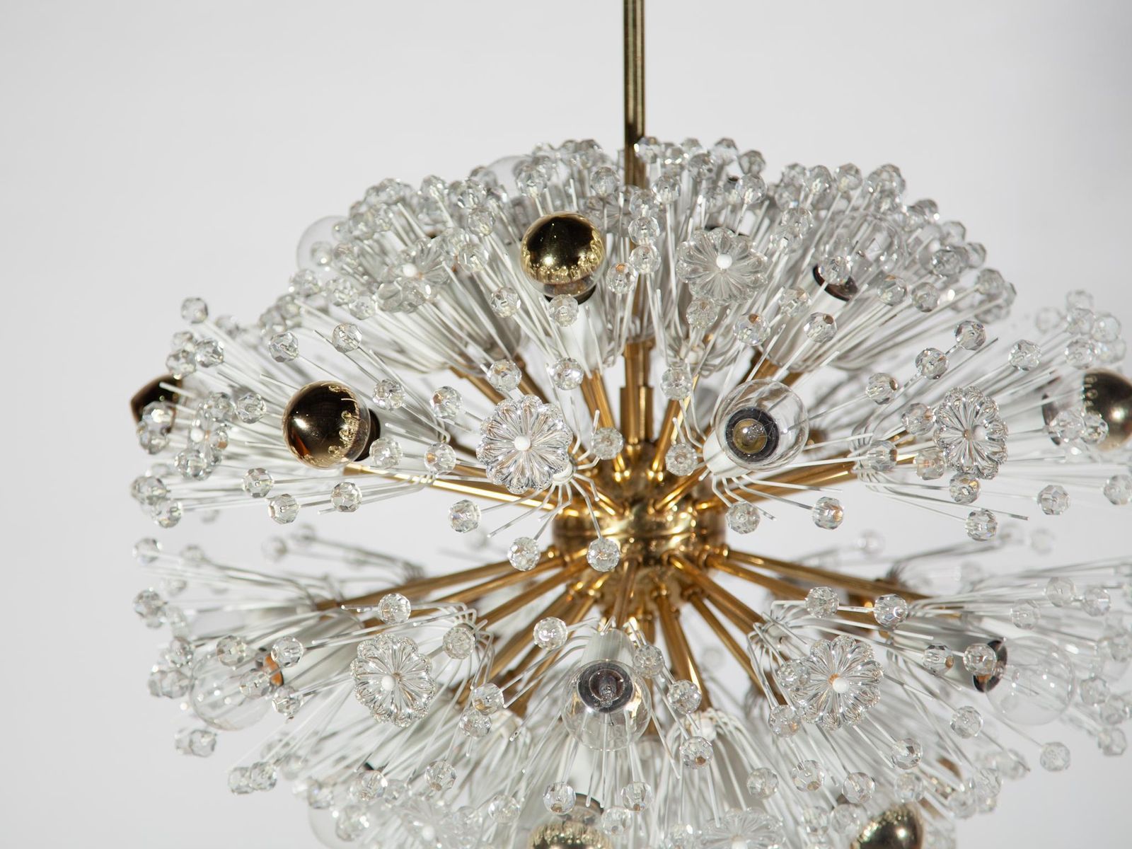 Eclipse Emile Stejnar Blowball Brass A Crystal Chandelier, Rupert Nikoll, 1950s photo for sale